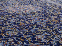Persian Kashan oversized rug in navy and cream, view 12 of 22