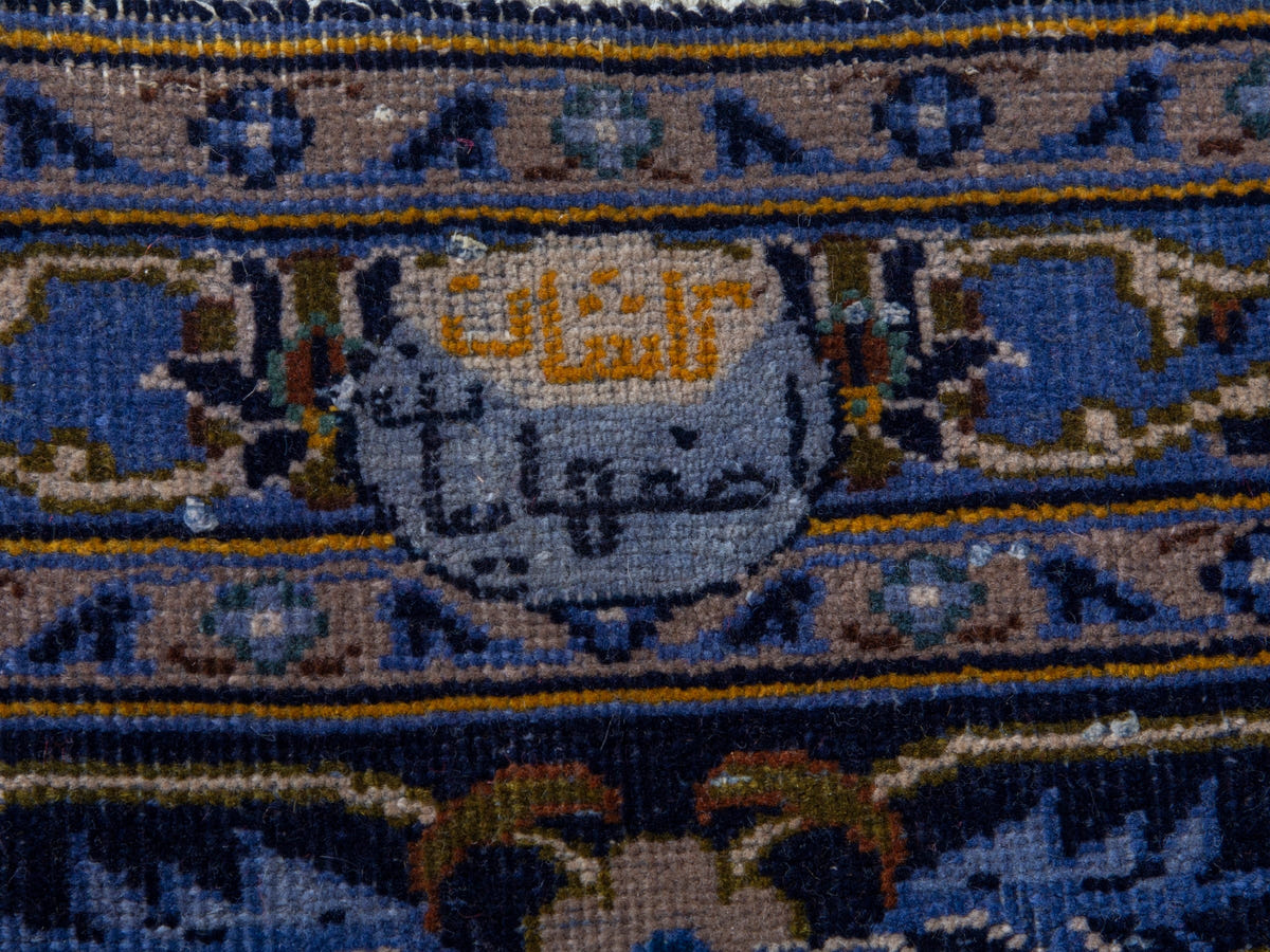 Persian Kashan oversized rug in navy and cream, view 13 of 22