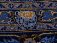 Persian Kashan oversized rug in navy and cream, view 13 of 22