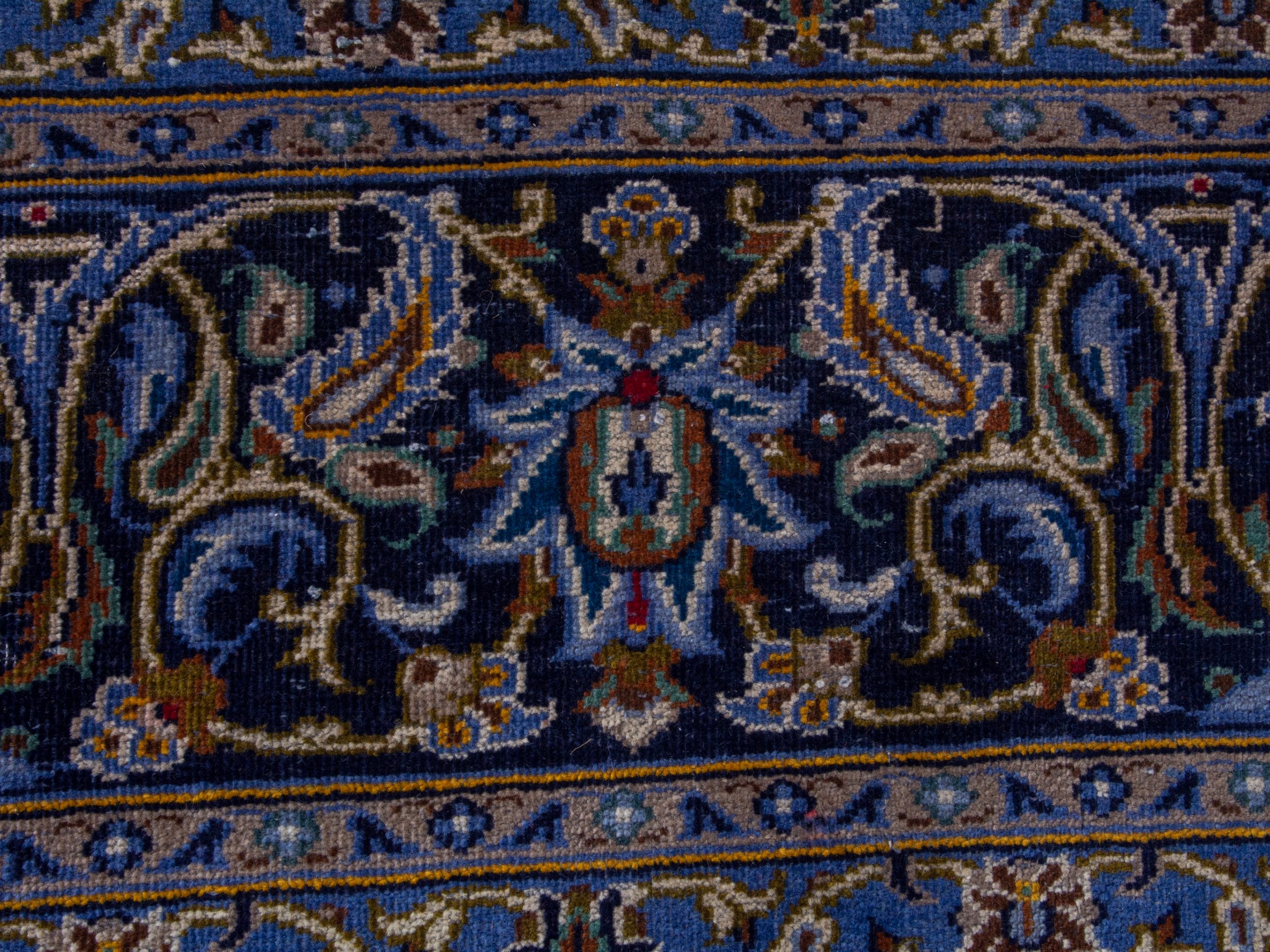 Persian Kashan oversized rug in navy and cream, view 13 of 21
