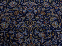 Persian Kashan oversized rug in navy and cream, view 15 of 22
