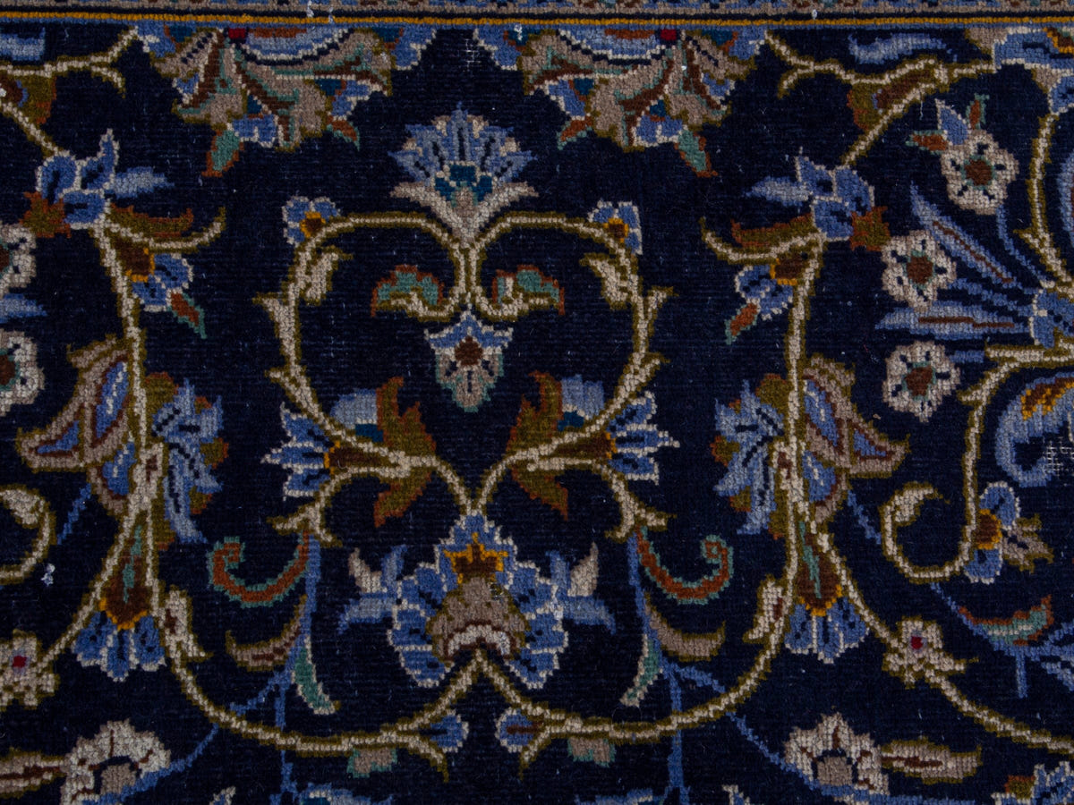 Persian Kashan oversized rug in navy and cream, view 16 of 22