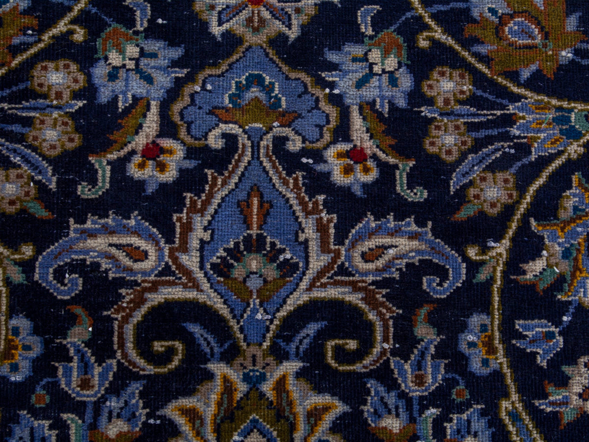 Persian Kashan oversized rug in navy and cream, view 17 of 22