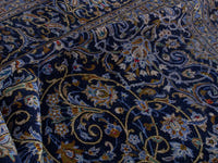 Persian Kashan oversized rug in navy and cream, view 19 of 22