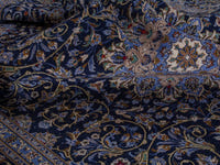 Persian Kashan oversized rug in navy and cream, view 21 of 22