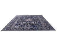 Persian Kashan oversized rug in navy and cream, view 3 of 22