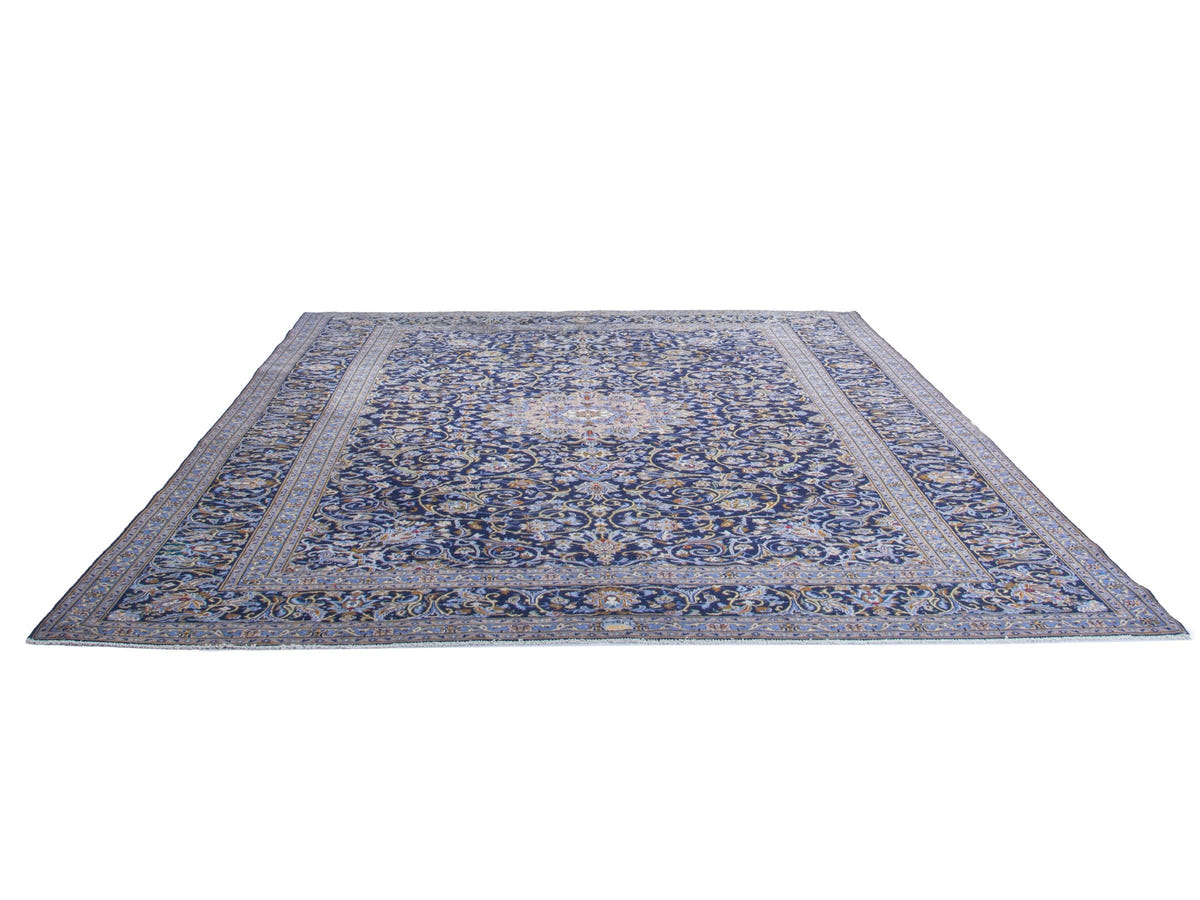 Persian Kashan oversized rug in navy and cream, view 4 of 22