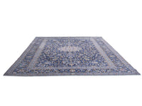 Persian Kashan oversized rug in navy and cream, view 4 of 22
