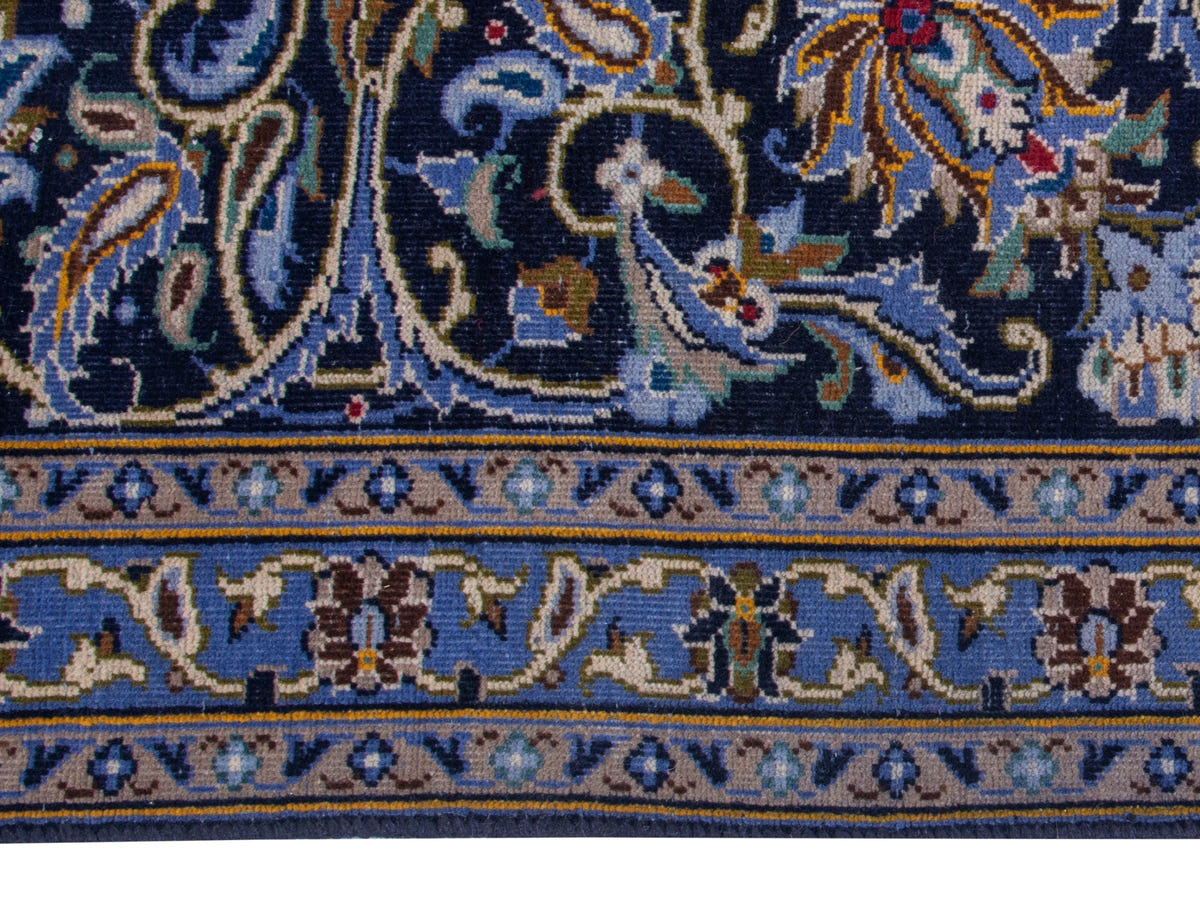 Persian Kashan oversized rug in navy and cream, view 6 of 22