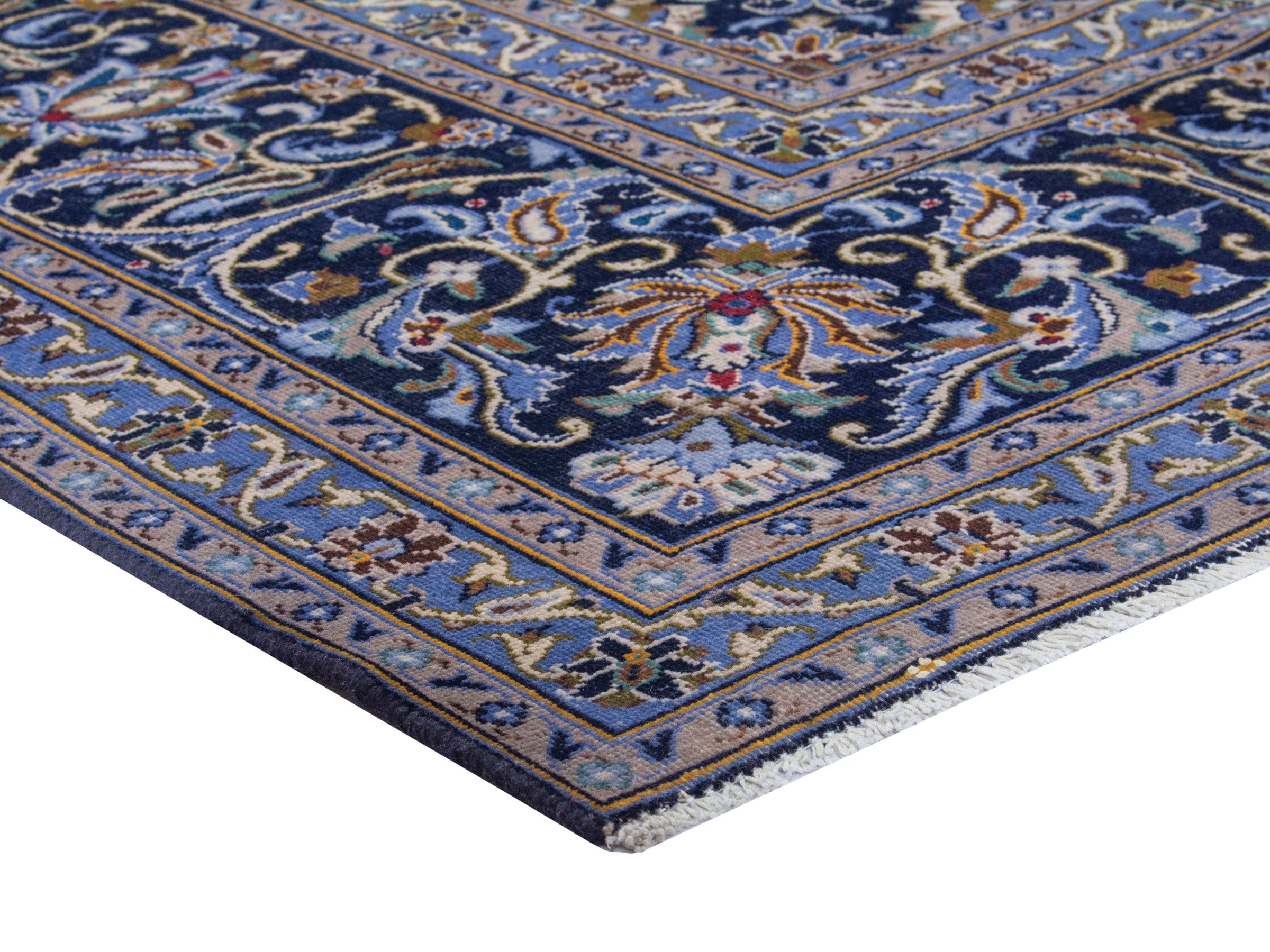 Persian Kashan oversized rug in navy and cream, view 4 of 21