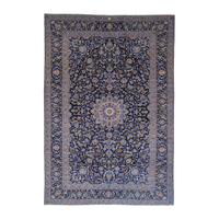 Persian Kashan oversized rug in navy and cream, 9'4" x 13'5"