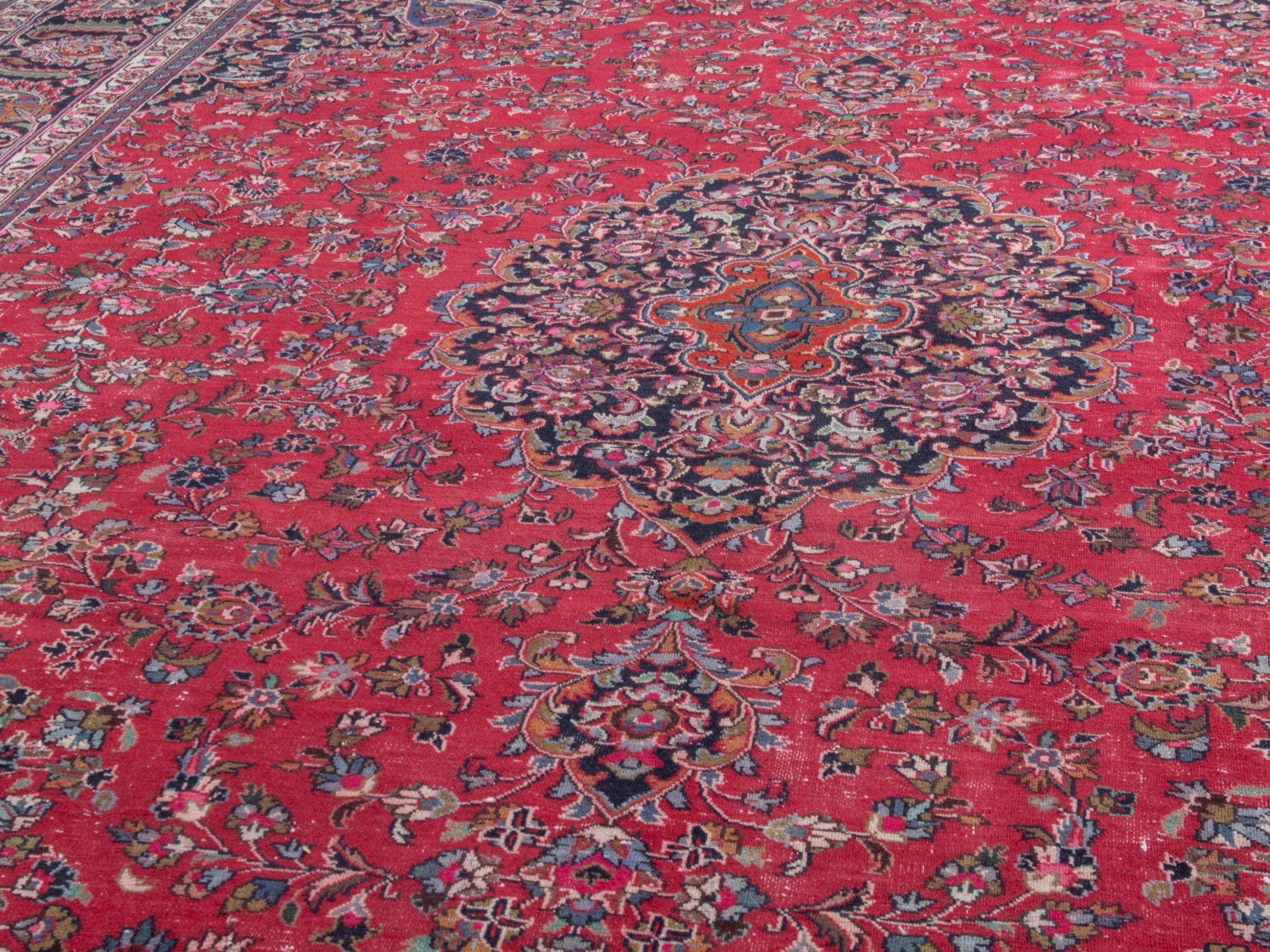Persian Mashhad oversized rug in deep red and burgundy, view 8 of 24