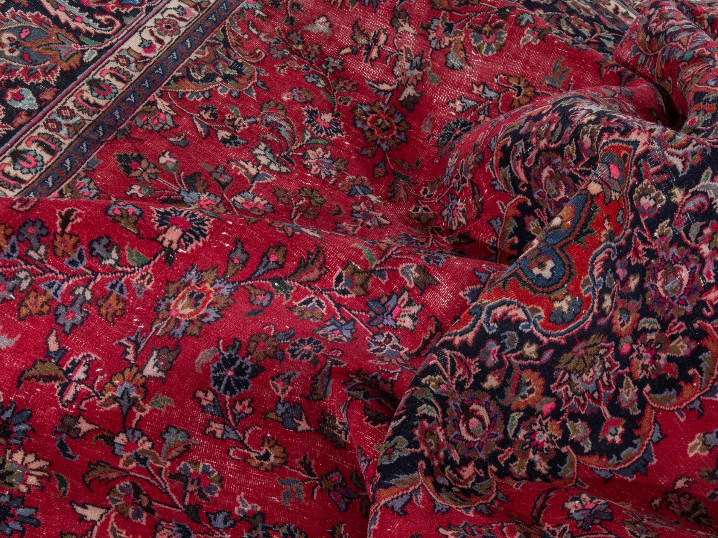 Persian Mashhad oversized rug in deep red and burgundy, view 22 of 24