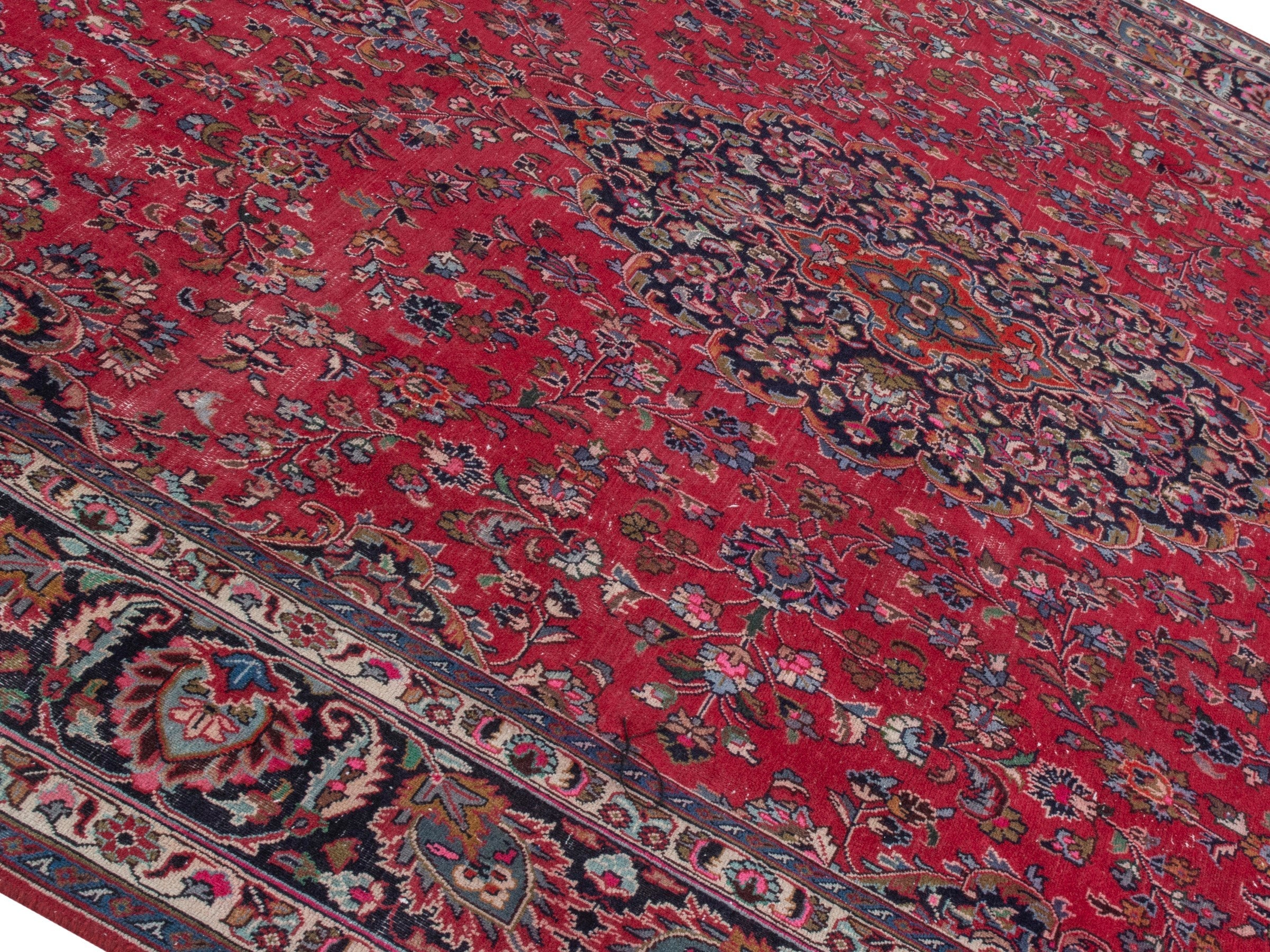 Persian Mashhad oversized rug in deep red and burgundy, view 4 of 24