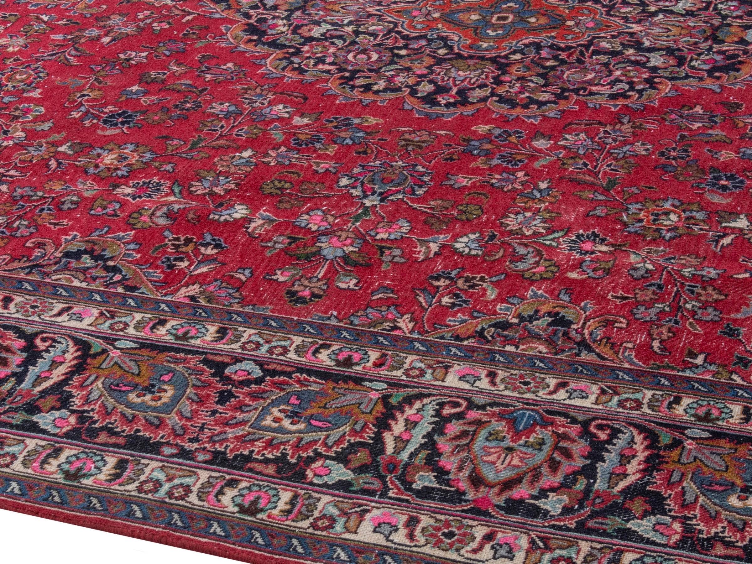 Persian Mashhad oversized rug in deep red and burgundy, view 6 of 24