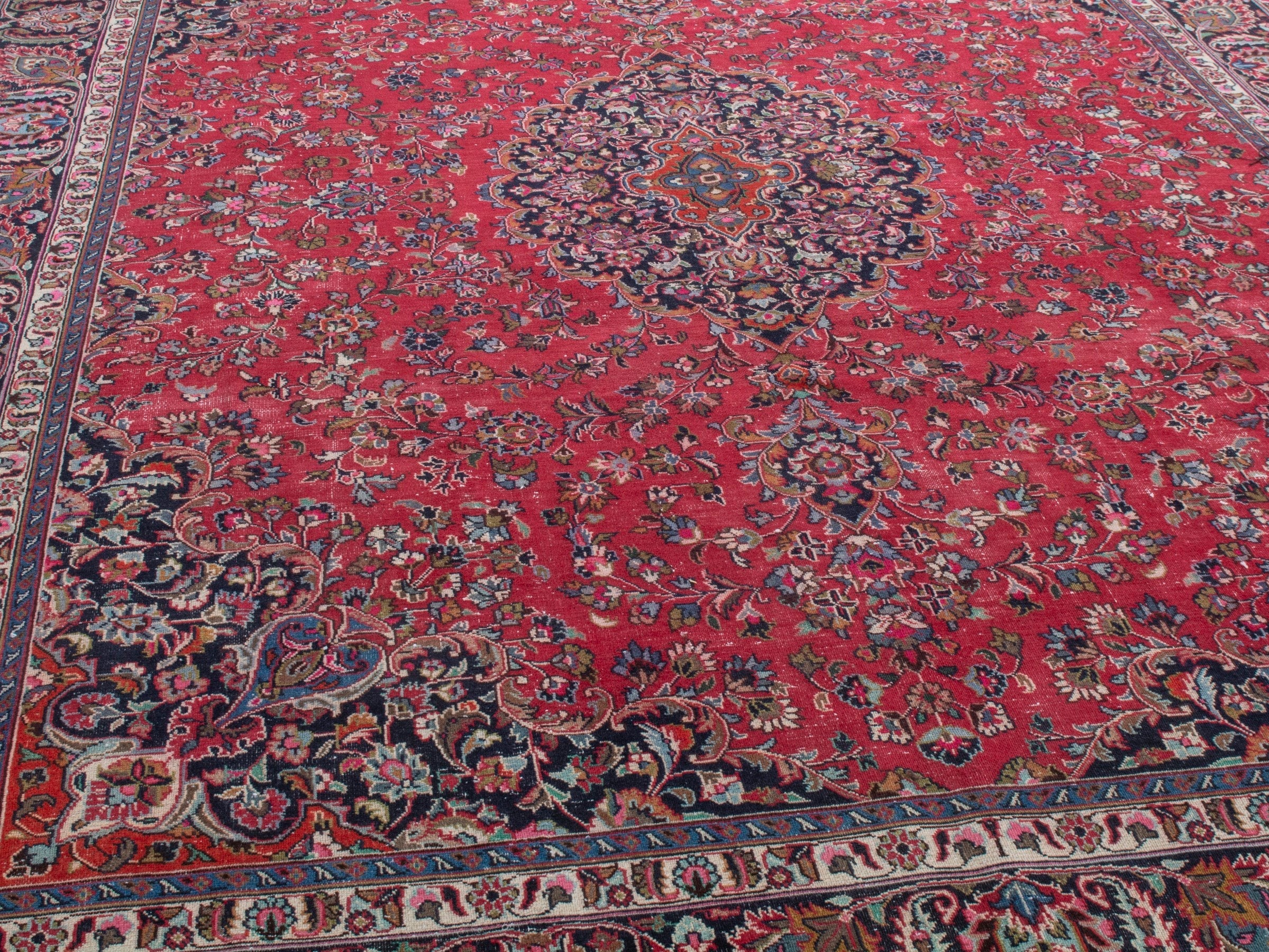 Persian Mashhad oversized rug in deep red and burgundy, view 7 of 24