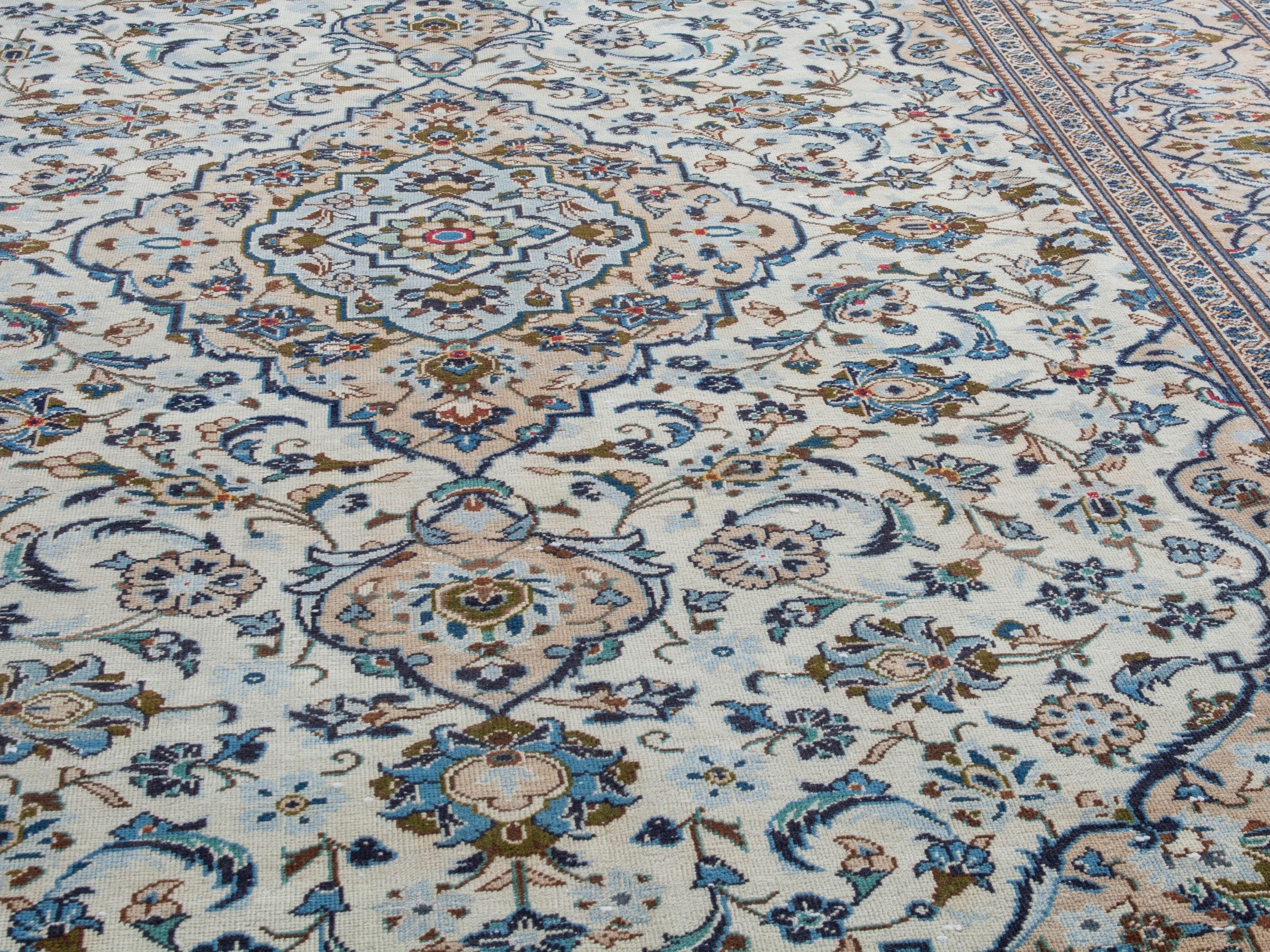 Persian Kashan oversized rug in ivory and tan, view 8 of 24