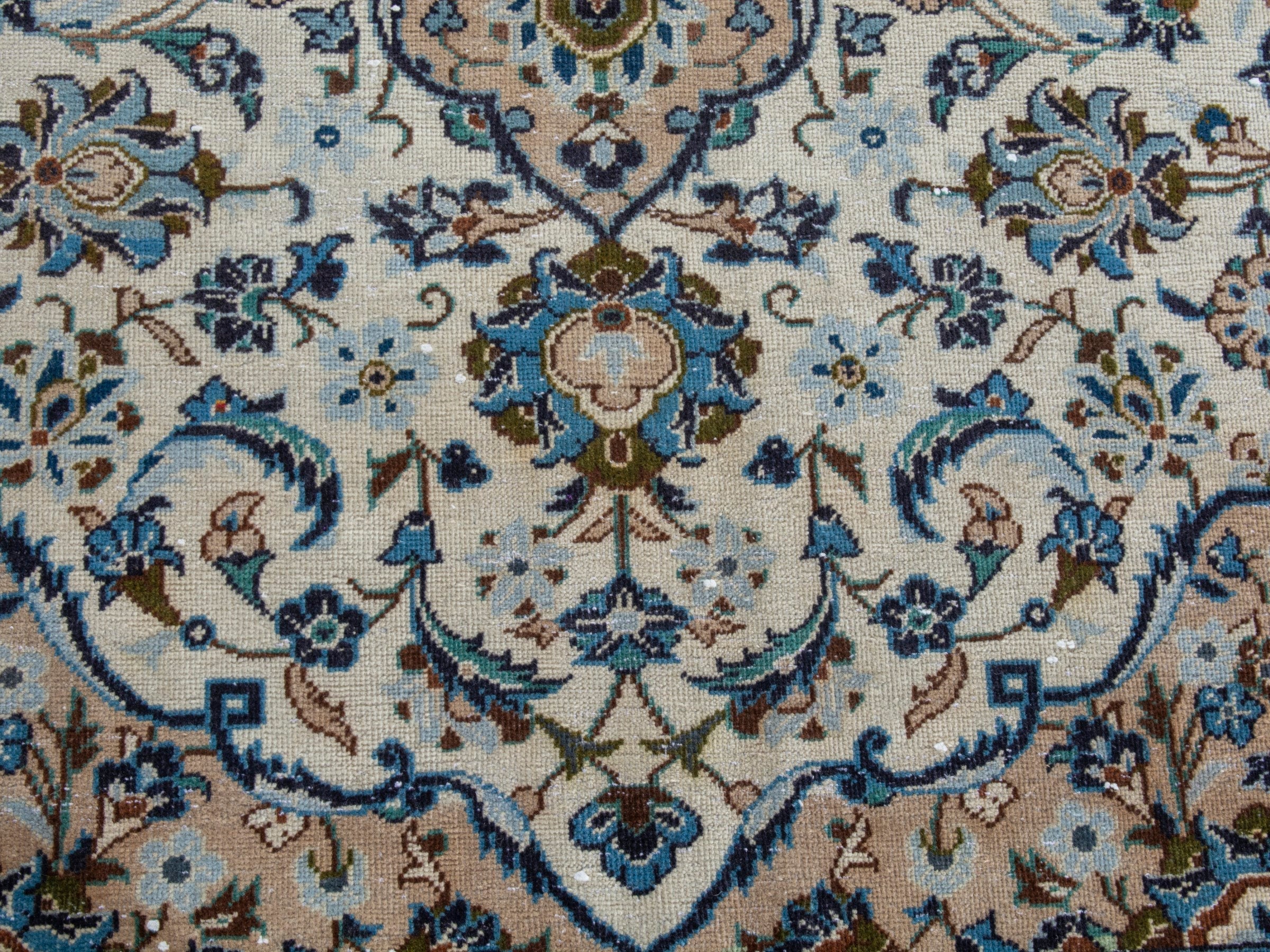 Persian Kashan oversized rug in ivory and tan, view 12 of 24