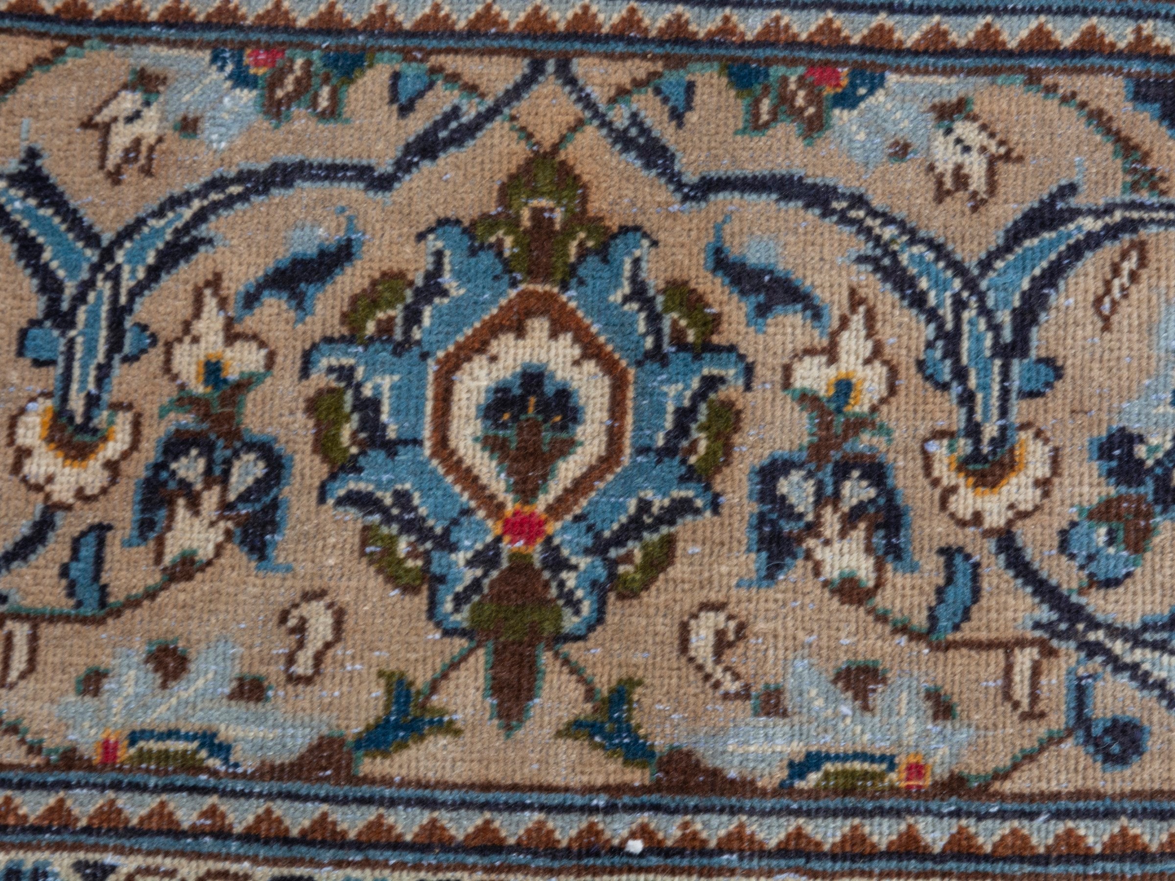 Persian Kashan oversized rug in ivory and tan, view 16 of 24