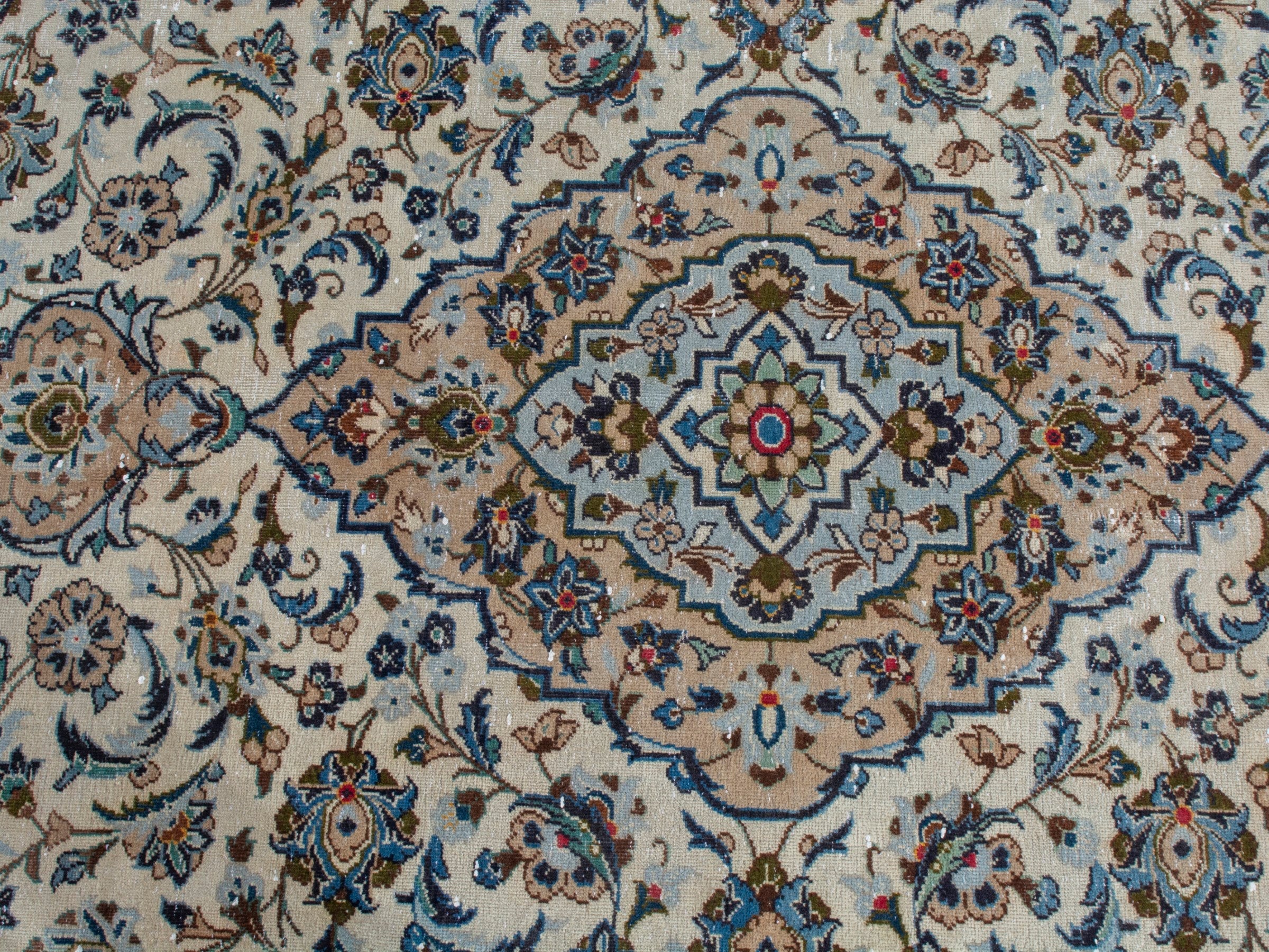 Persian Kashan oversized rug in ivory and tan, view 18 of 24