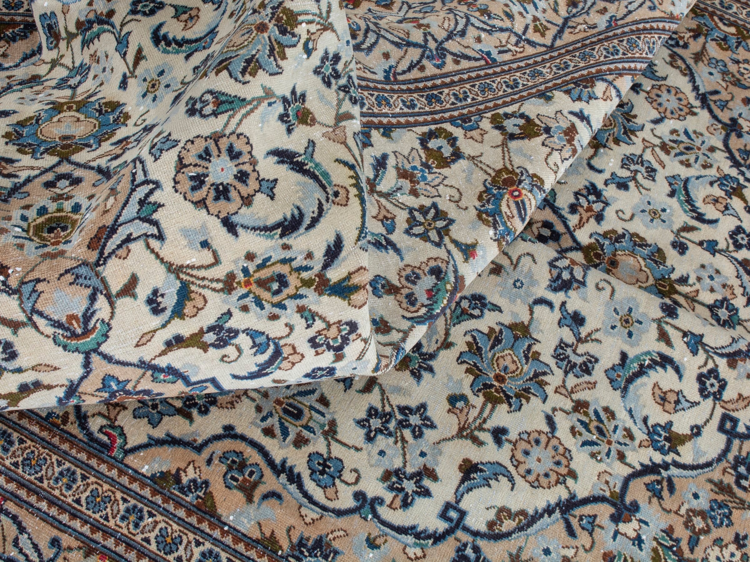 Persian Kashan oversized rug in ivory and tan, view 19 of 24
