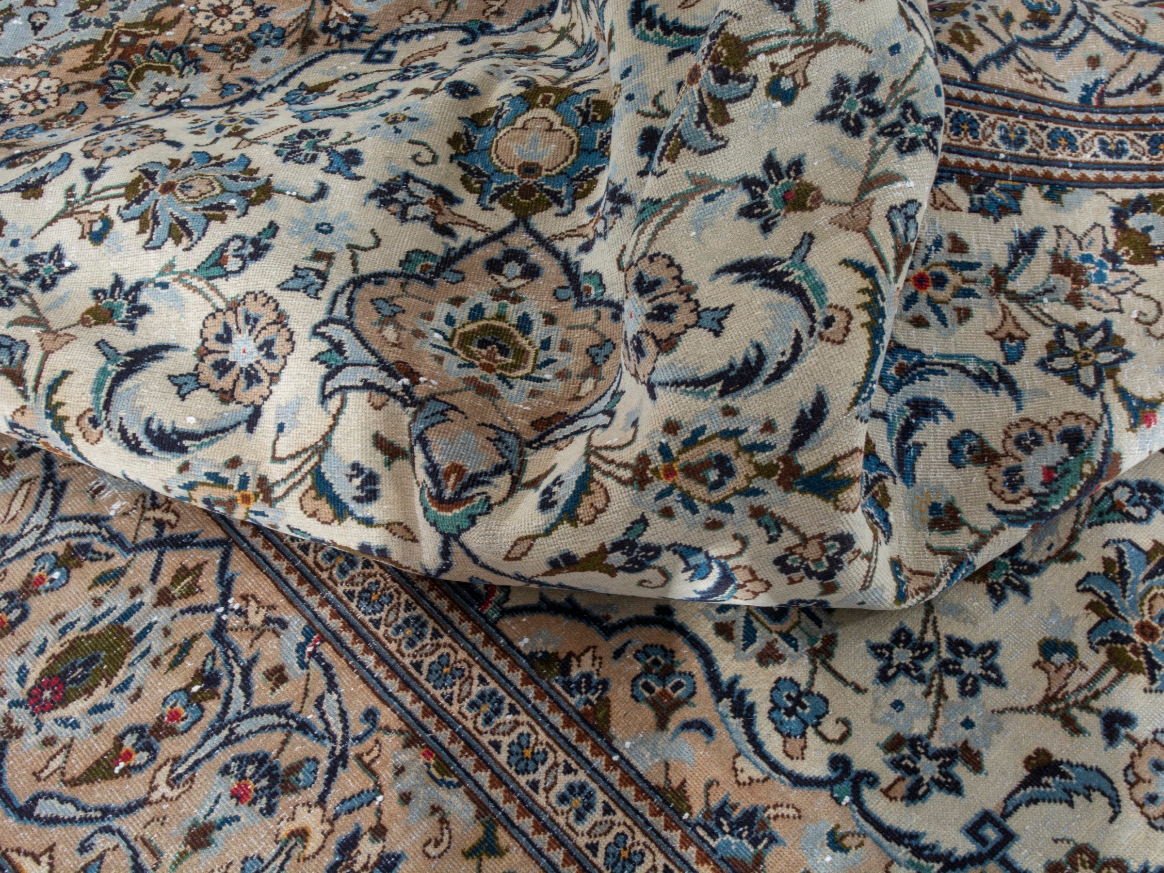 Persian Kashan oversized rug in ivory and tan, view 20 of 24