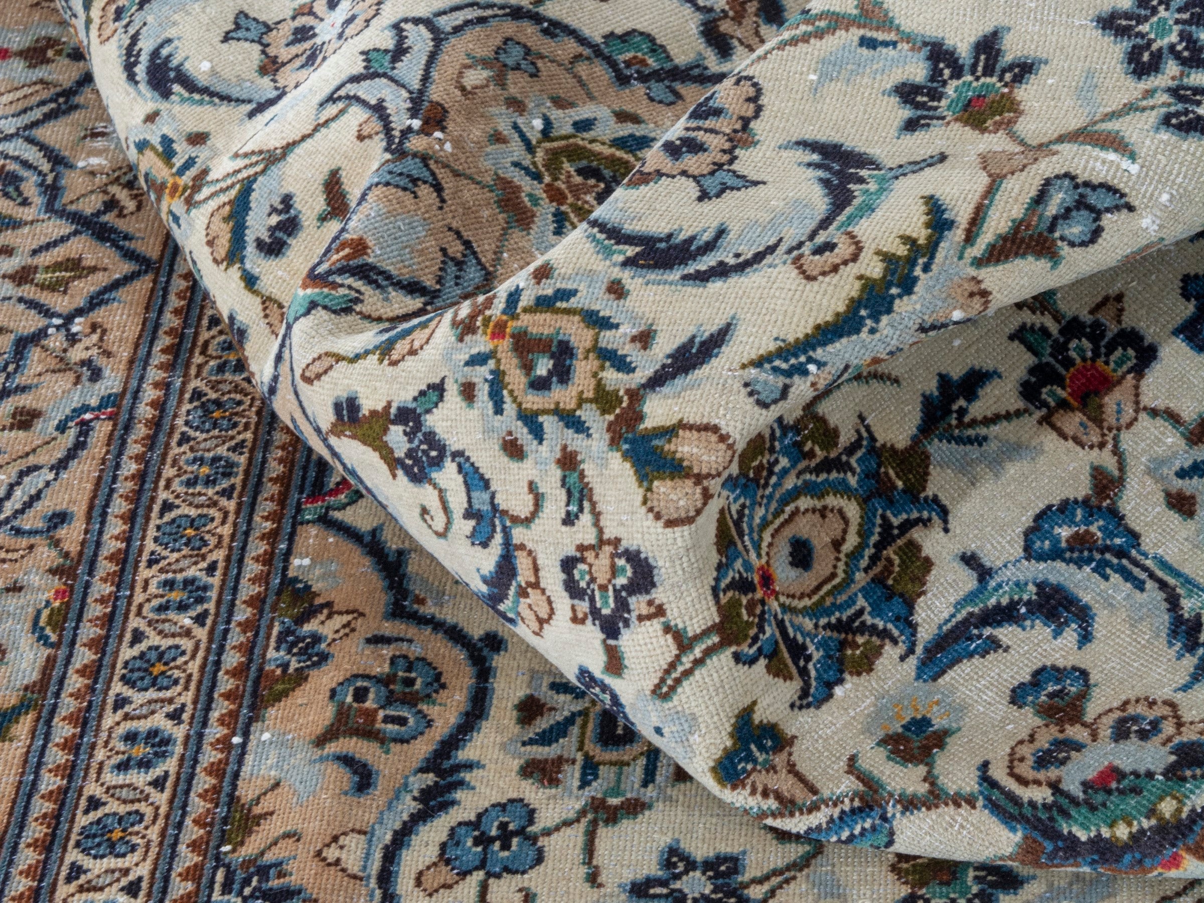 Persian Kashan oversized rug in ivory and tan, view 22 of 24