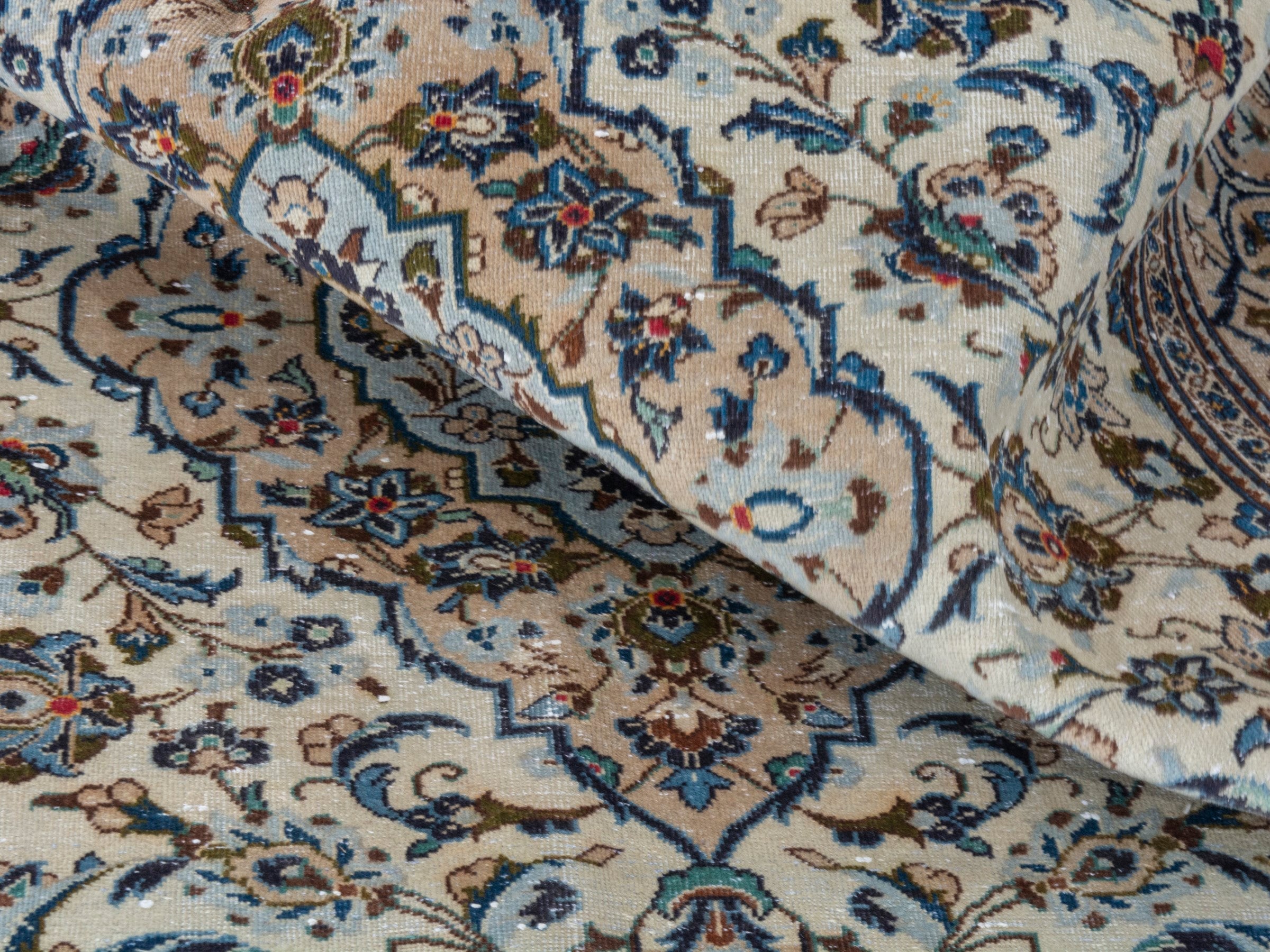 Persian Kashan oversized rug in ivory and tan, view 23 of 24