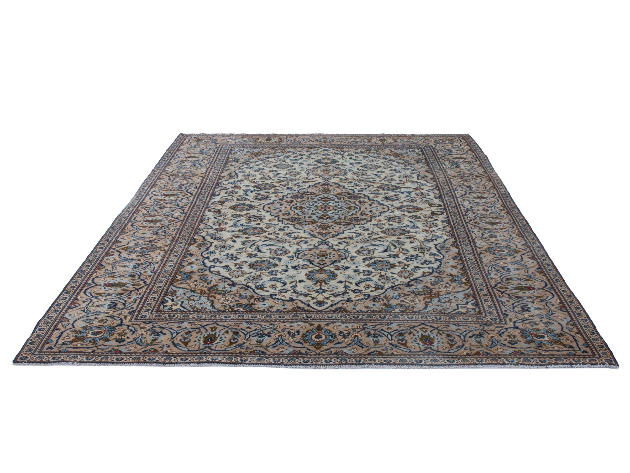 Persian Kashan oversized rug in ivory and tan, view 2 of 24