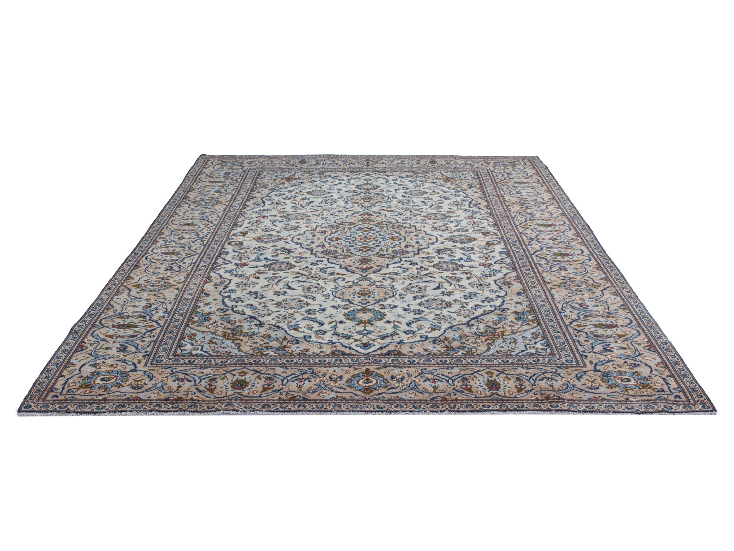 Persian Kashan oversized rug in ivory and tan, view 3 of 24