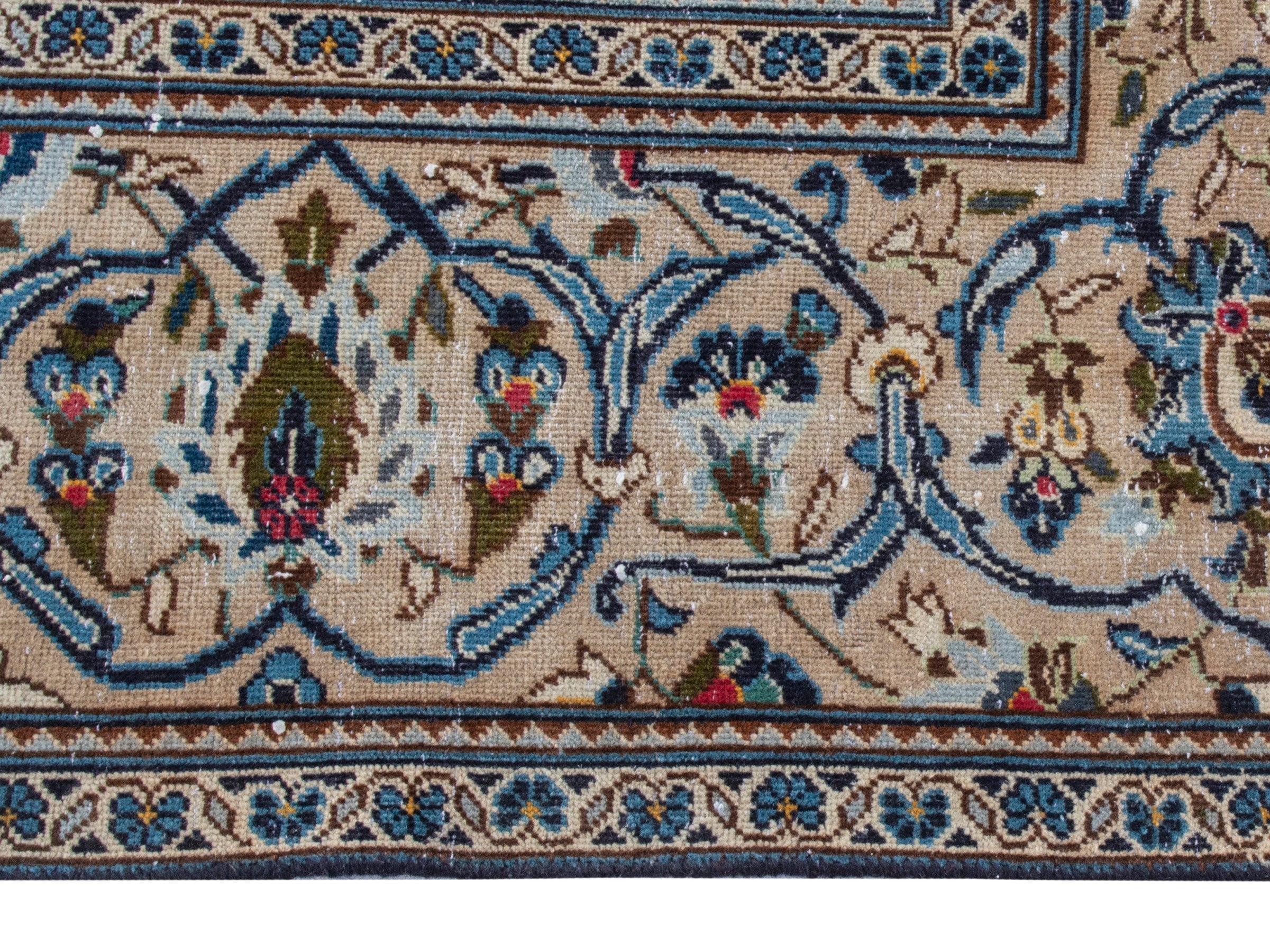 Persian Kashan oversized rug in ivory and tan, view 10 of 24