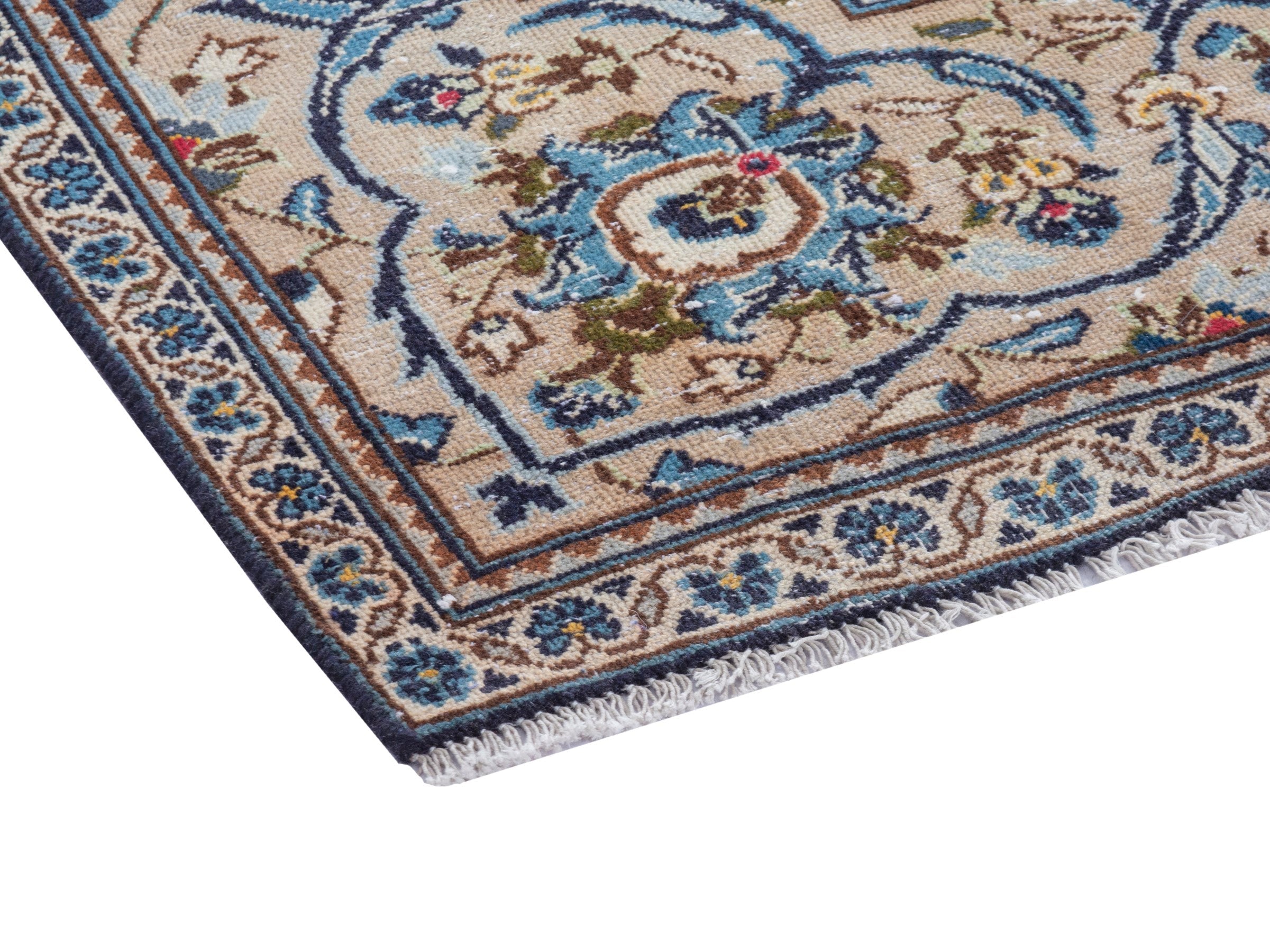 Persian Kashan oversized rug in ivory and tan, view 5 of 24