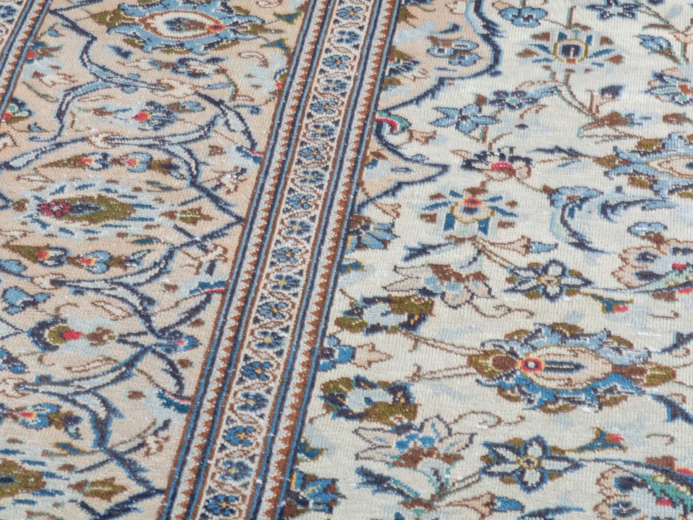Persian Kashan oversized rug in ivory and tan, view 9 of 24