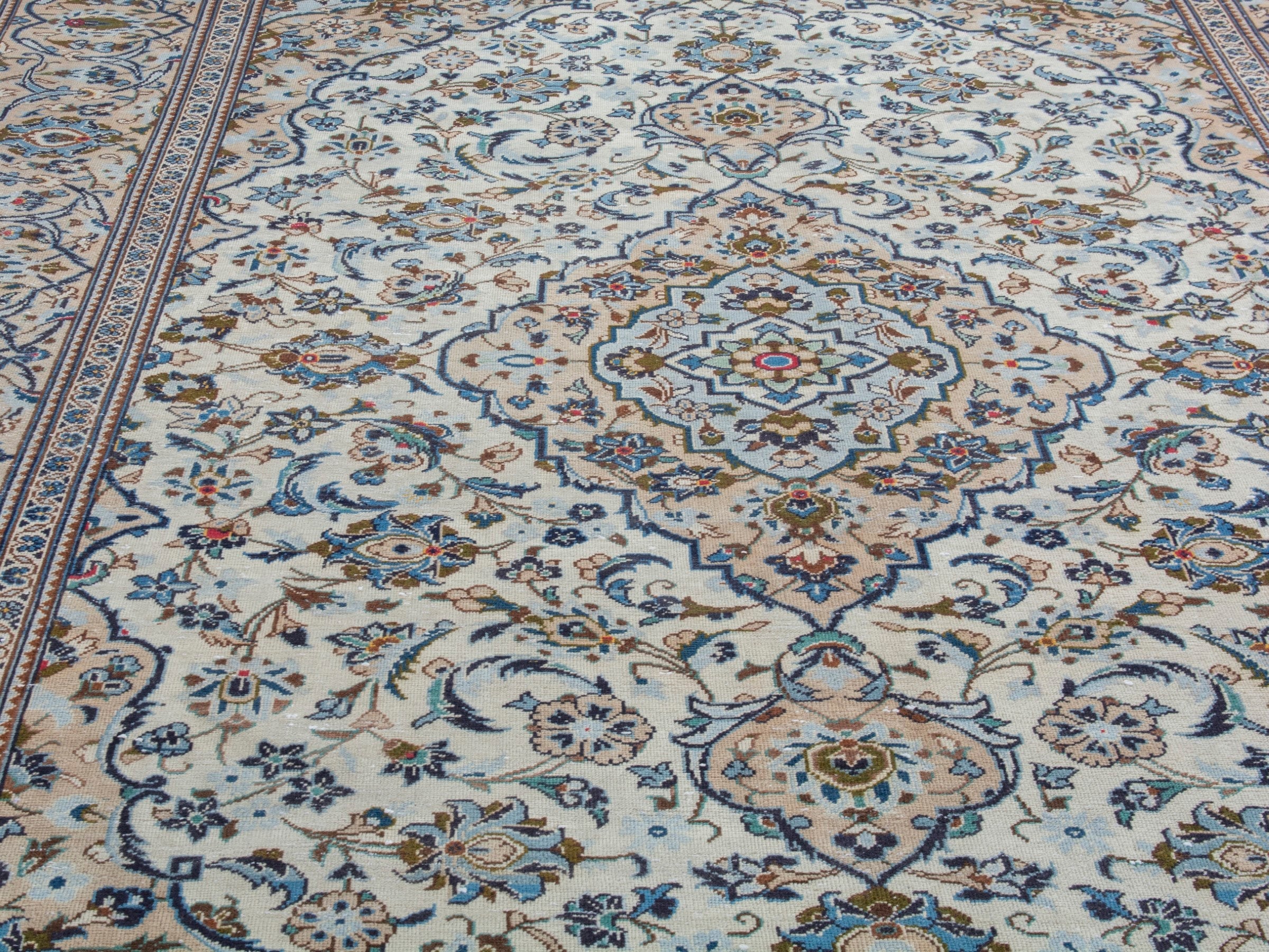Persian Kashan oversized rug in ivory and tan, view 7 of 24