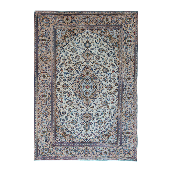 Persian Kashan oversized rug in ivory and tan, 7'9" x 11'4"