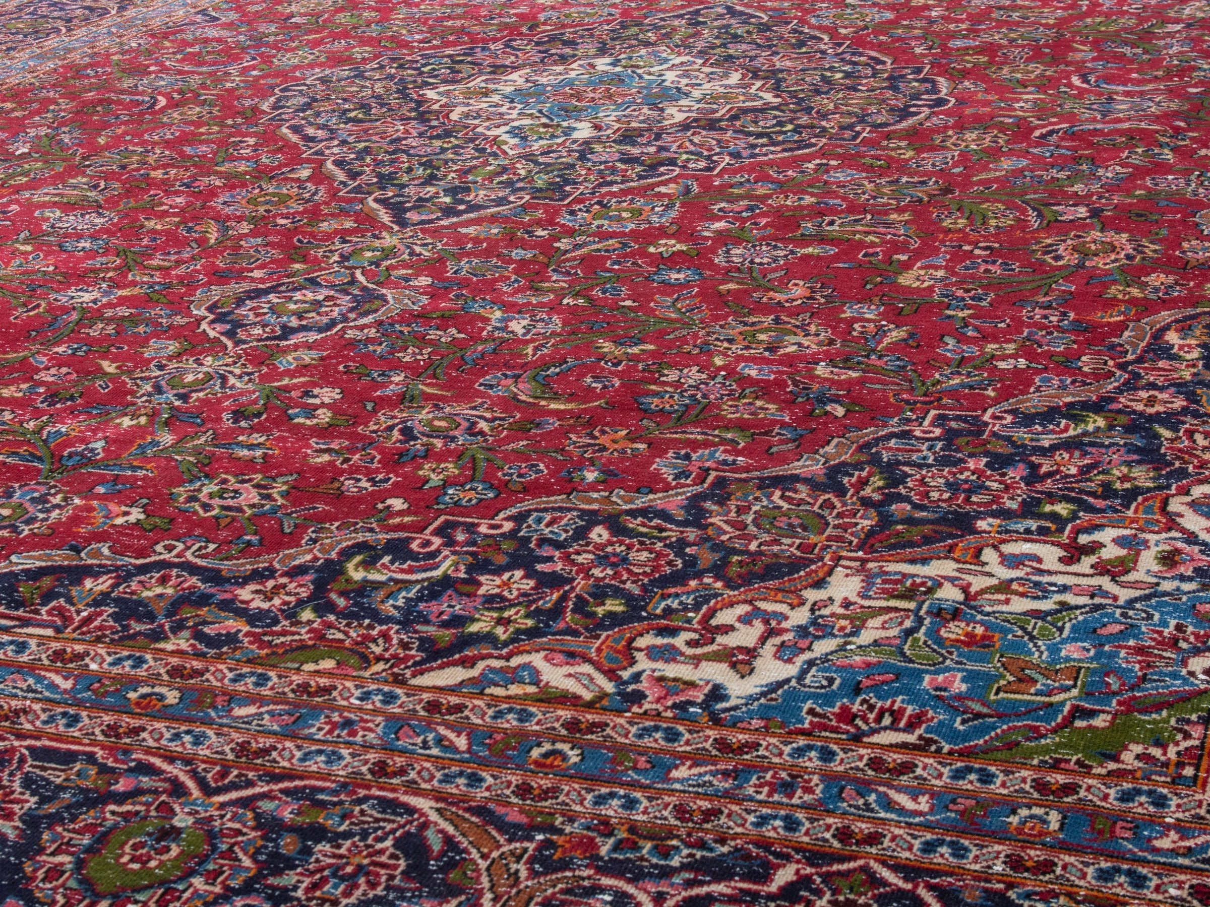 Persian Kashan oversized rug in deep red and burgundy, view 8 of 26