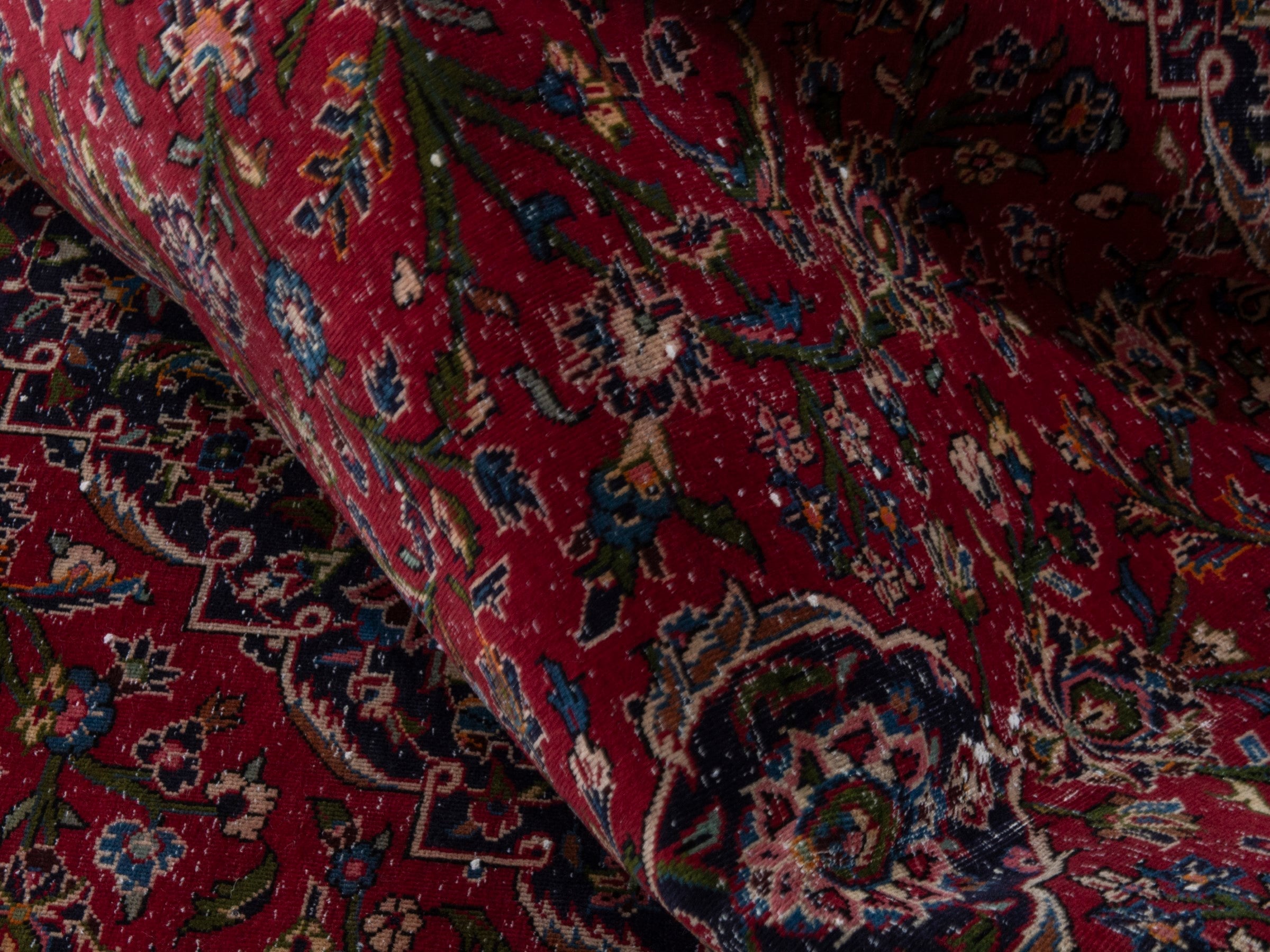 Persian Kashan oversized rug in deep red and burgundy, view 25 of 26