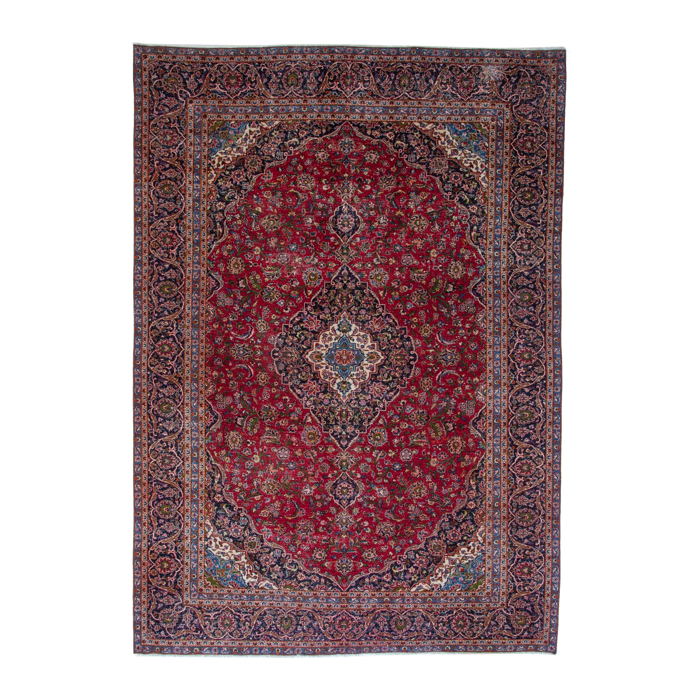 Persian Kashan oversized rug in deep red and burgundy, 9'4" x 13'3"