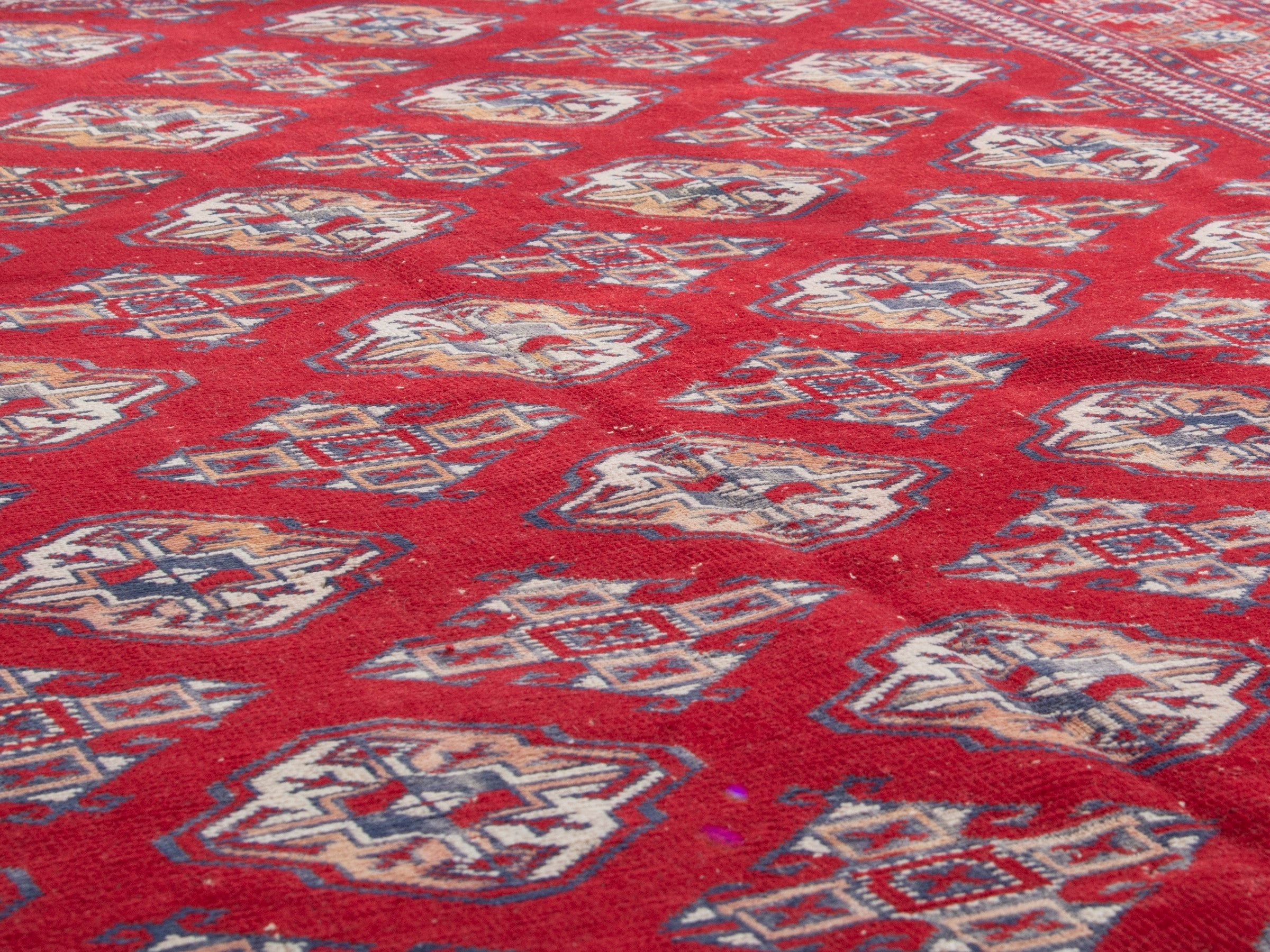 Persian Torkaman area rug in burgundy and deep red, view 8 of 19