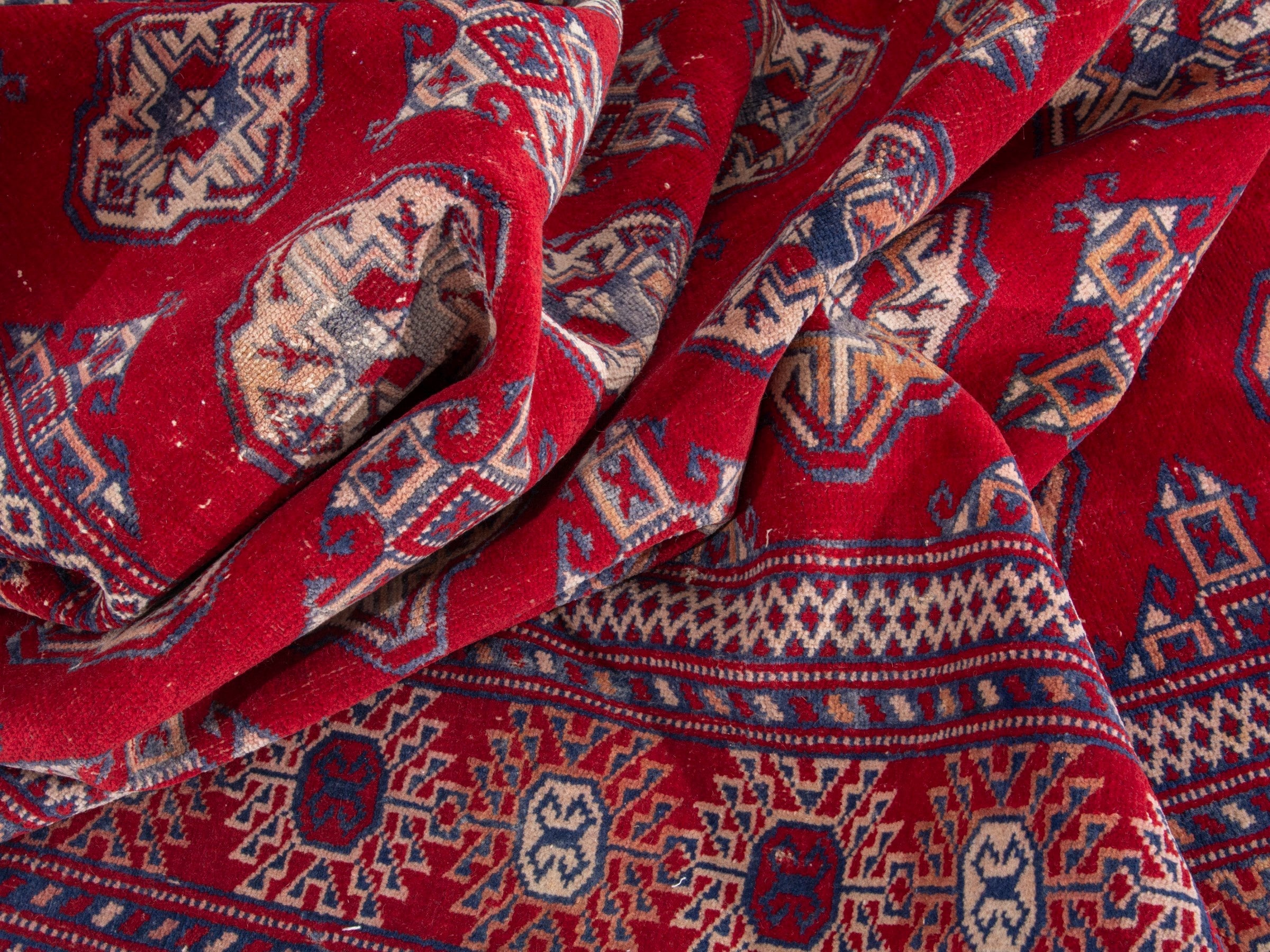 Persian Torkaman area rug in burgundy and deep red, view 15 of 19