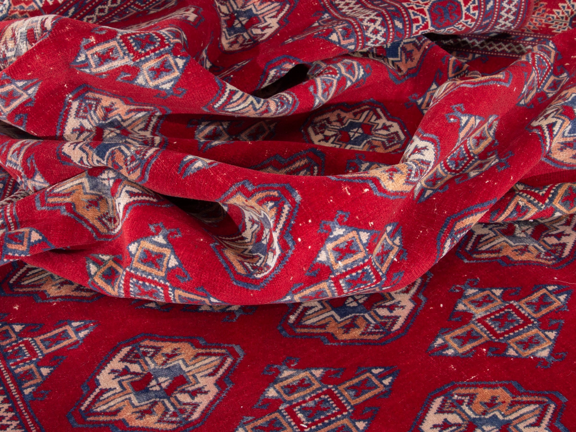 Persian Torkaman area rug in burgundy and deep red, view 16 of 19
