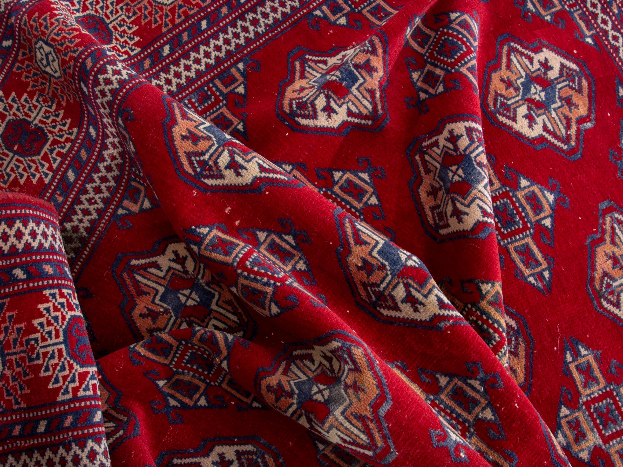 Persian Torkaman area rug in burgundy and deep red, view 17 of 19