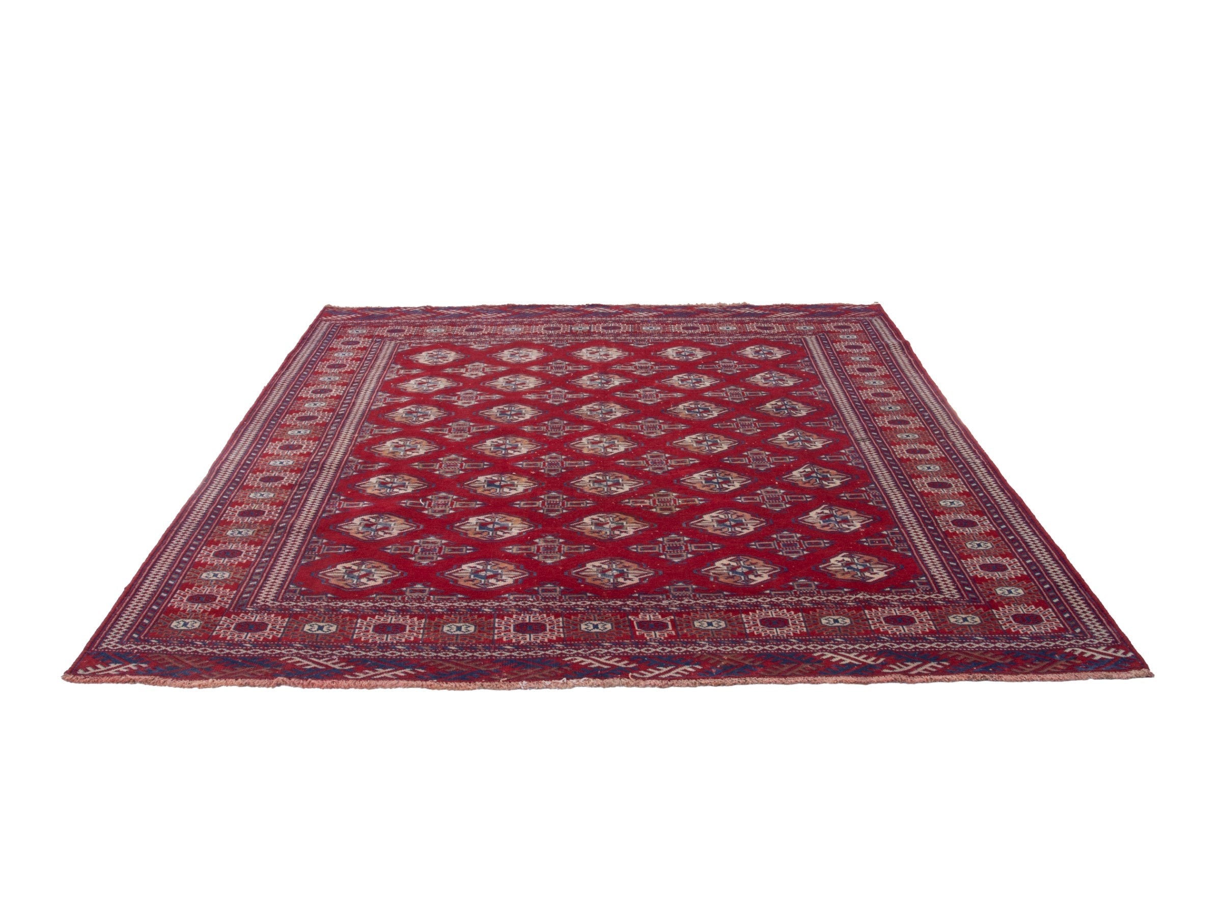Persian Torkaman area rug in burgundy and deep red, view 2 of 19