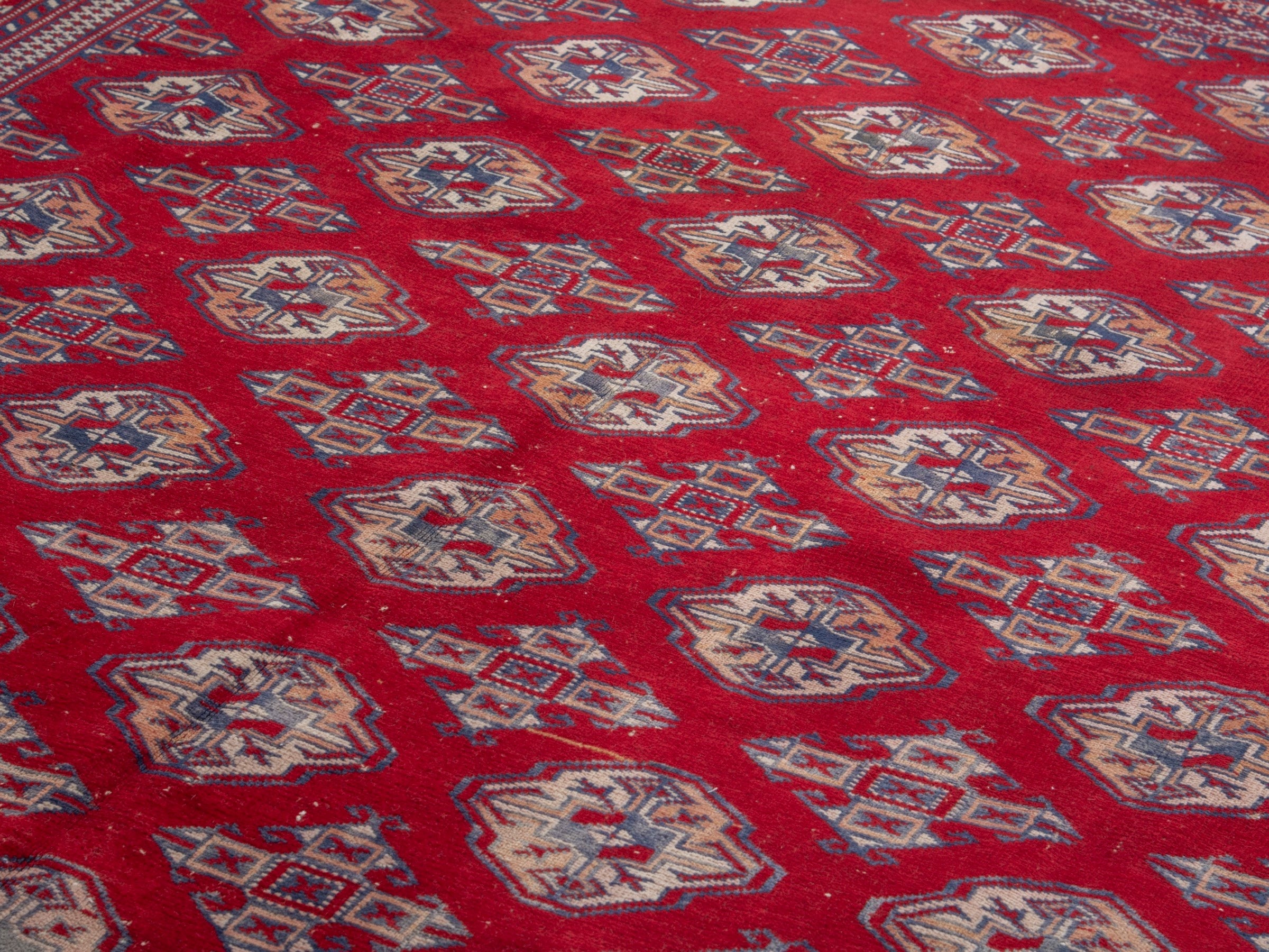 Persian Torkaman area rug in burgundy and deep red, view 7 of 19