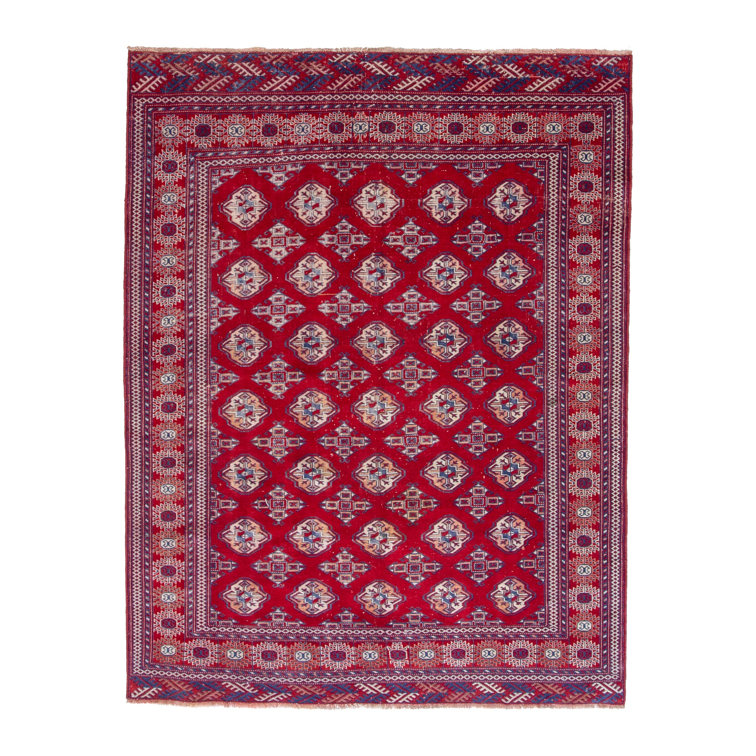 Persian Torkaman area rug in burgundy and deep red, 6'8" x 8'10"