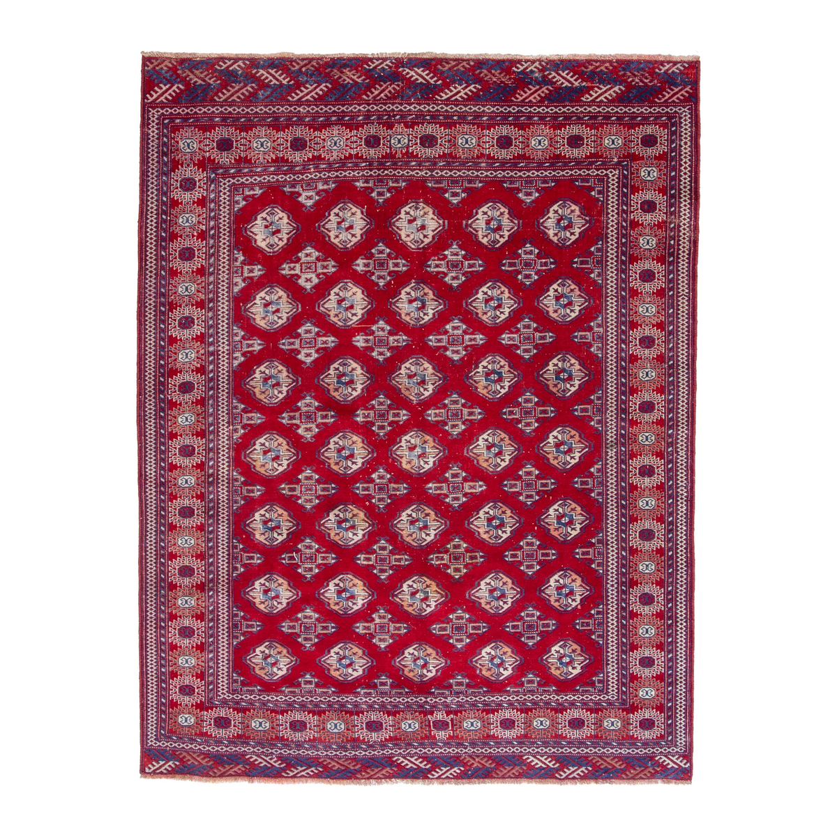Persian Torkaman area rug in burgundy and deep red, 6'8" x 8'10"