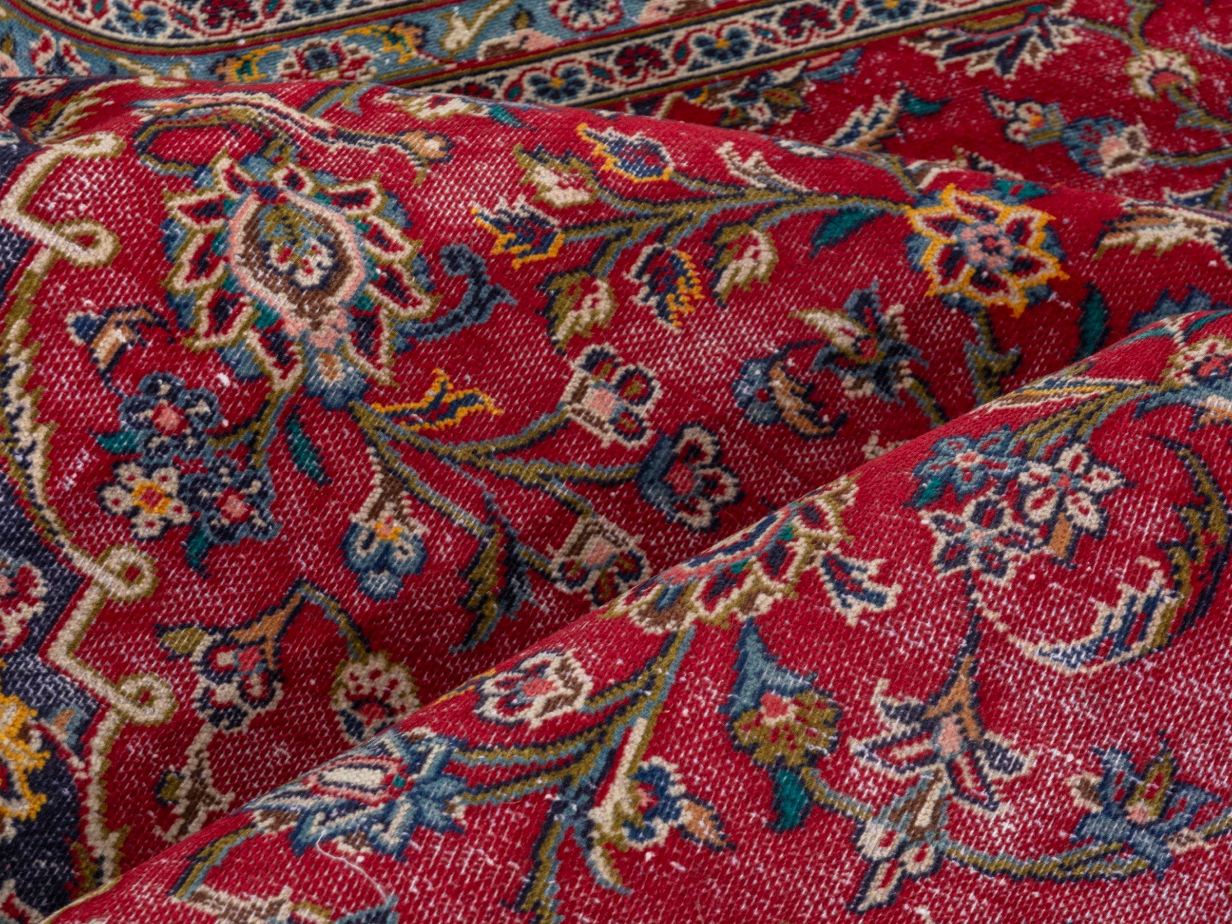 Persian Kashan oversized rug in deep red and aubergine, view 16 of 21