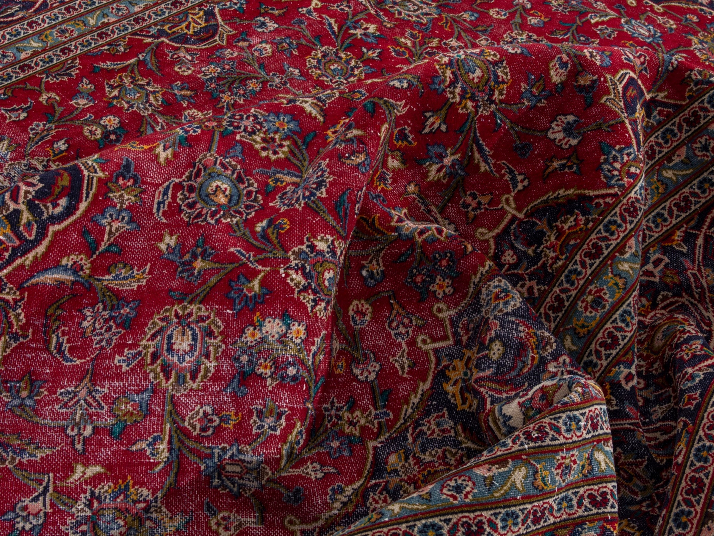 Persian Kashan oversized rug in deep red and aubergine, view 17 of 21