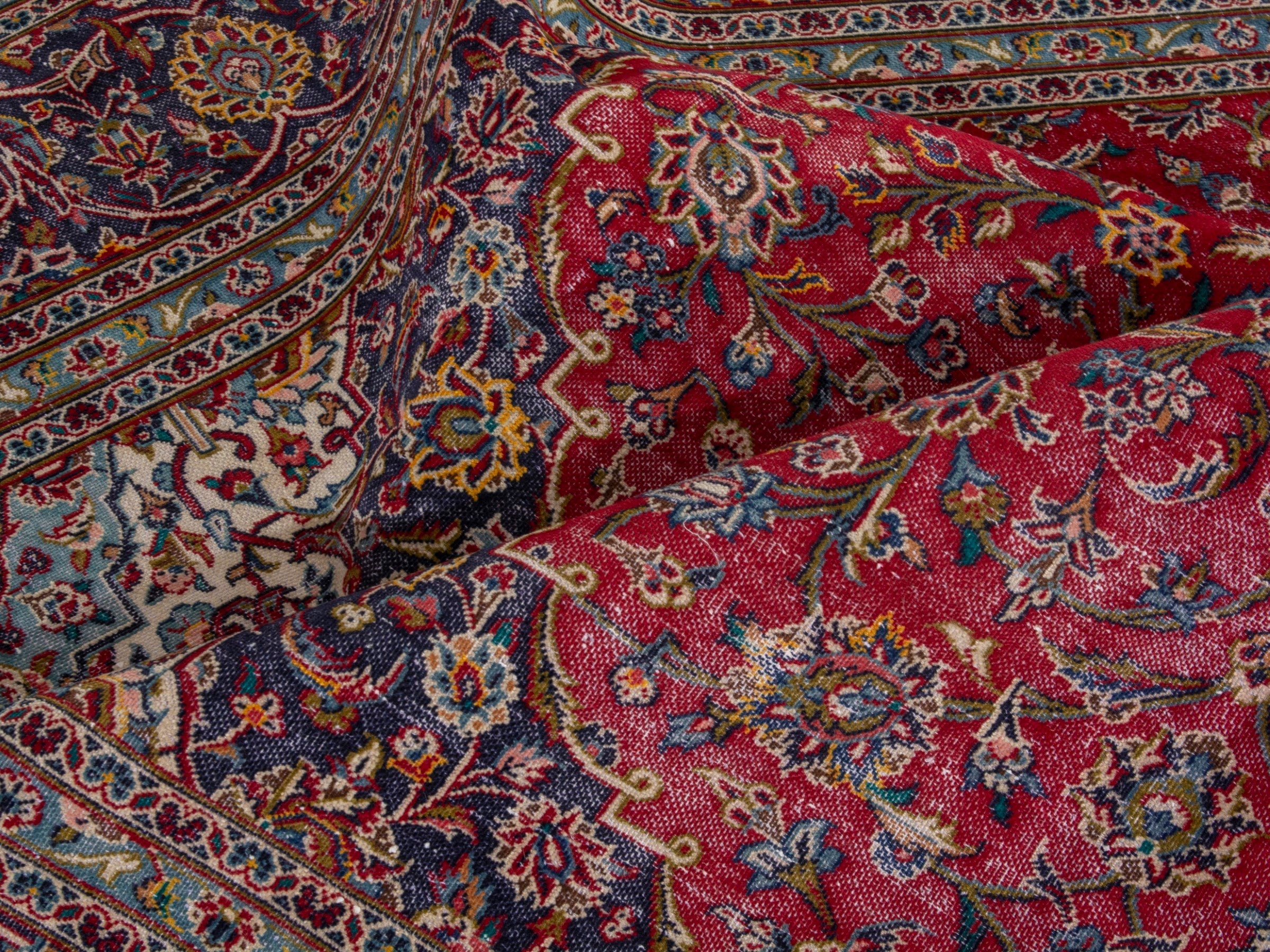 Persian Kashan oversized rug in deep red and aubergine, view 19 of 21