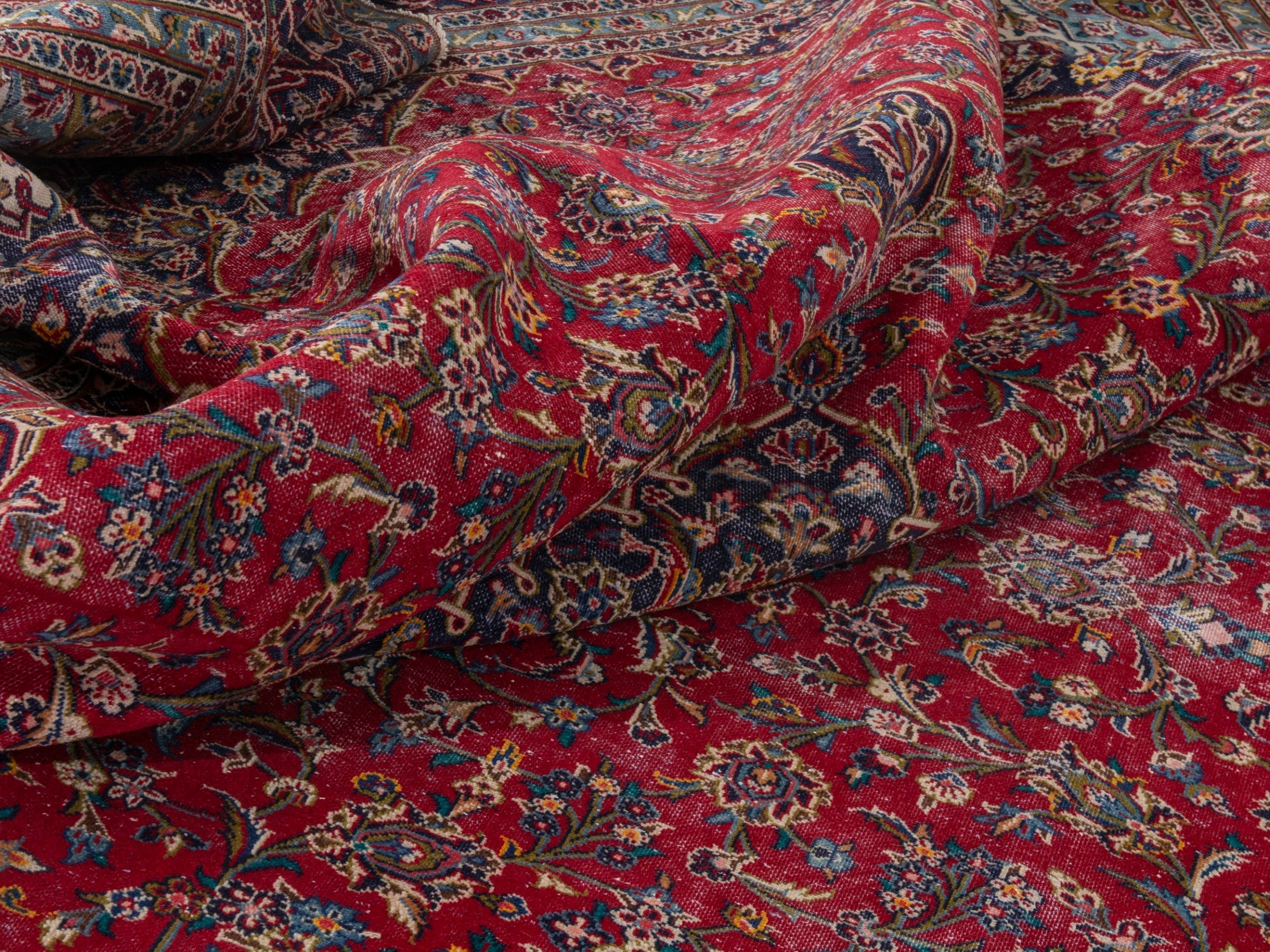 Persian Kashan oversized rug in deep red and aubergine, view 20 of 21